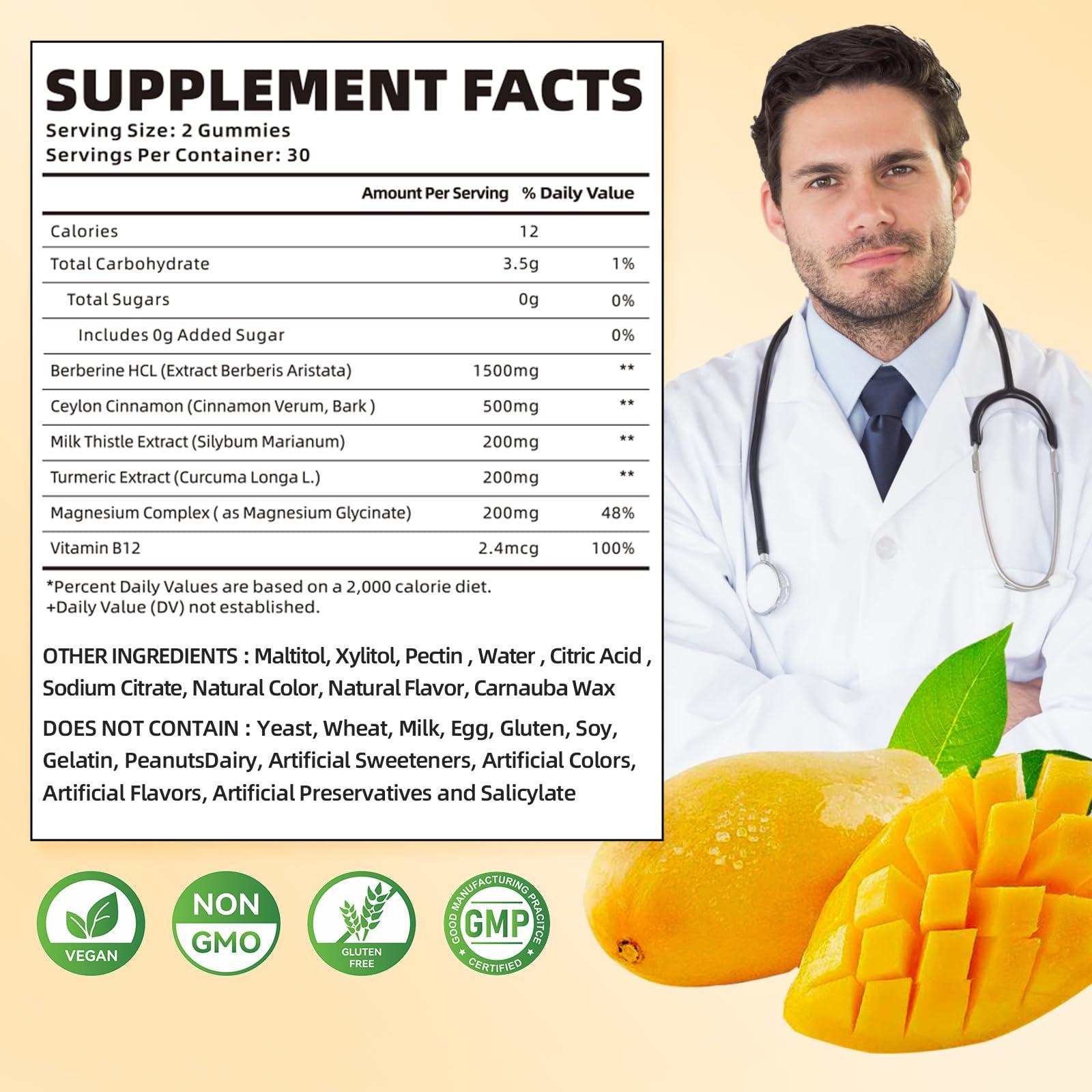 softbear softbear Berberine Gummies Super Berberine with Ceylon Cinnamon for Immune Digestive Health Organic Berberine Supplement 1500mg-99% Purity Berberine HCL 120 Gummies Mango Flavor