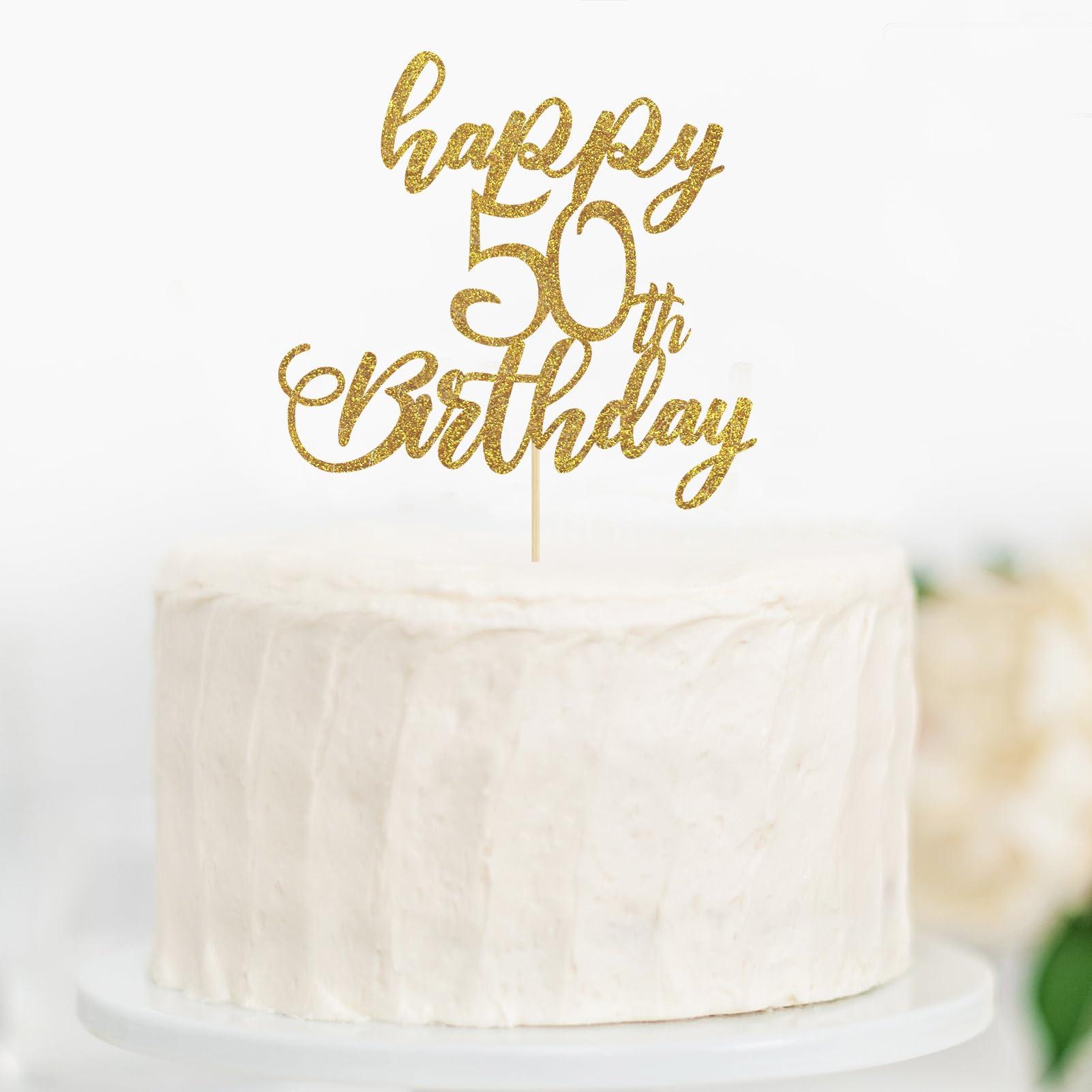 ZlZOXZECX Happy 50th Birthday Cake Topper Glitter 50 & Fabulous Cheers to 50 Years for 50th Birthday Theme Party Supplies Gold