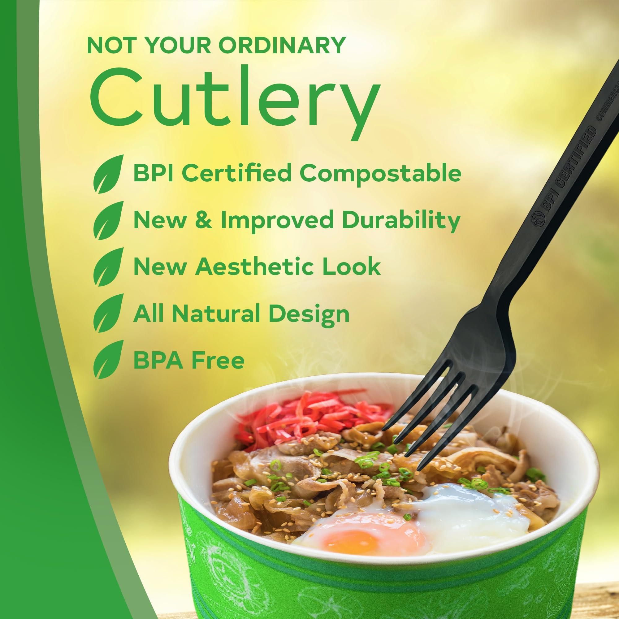 Treeatery Treeatery - Compostable Cutlery Set, Plant-Based Compostable Utensils Disposable, Dishwasher-Safe Compostable Silverware, 380-Piece Disposable Cutlery, Plant a Tree with Every Box, Charcoal Black