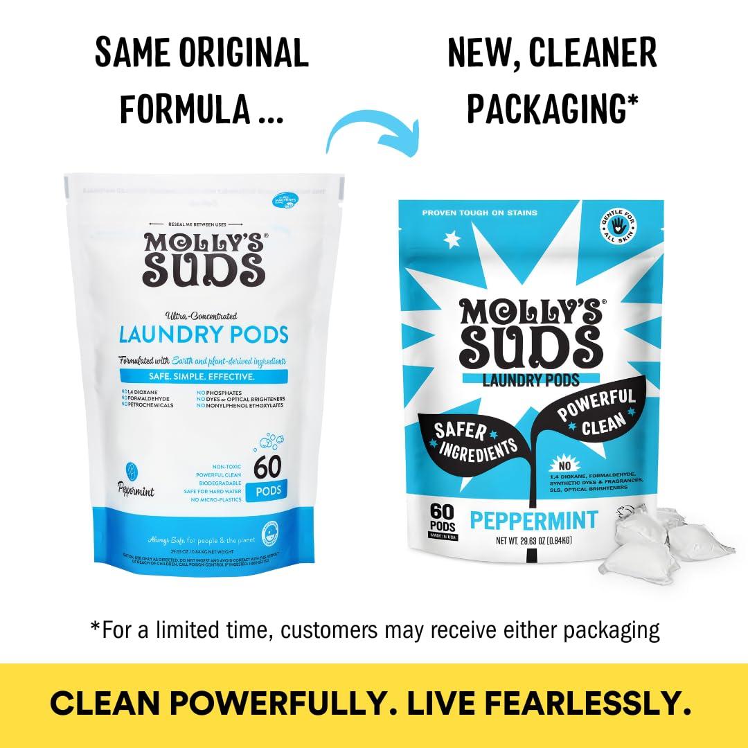 Molly's Suds Molly's Suds Laundry Detergent Pods | Natural Detergent for Sensitive Skin | Ultra Concentrated and Stain Fighting | Peppermint - 60 Count
