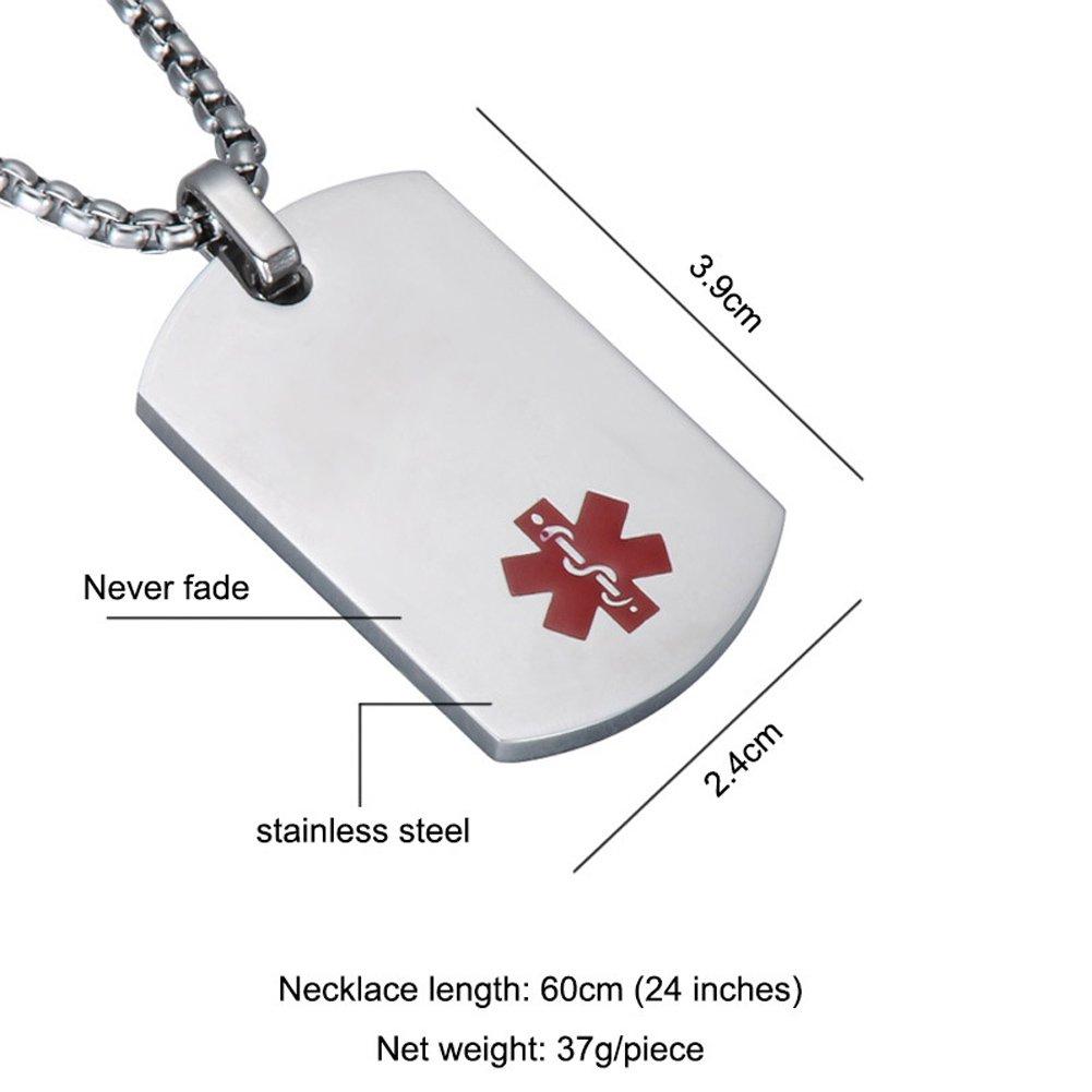LiFashion LiFashion LF Stainless Steel Eliquis Medical Alert Dog Tag ID Pendant Caduceus necklace Set Adjustable Silicone Rubber Chain Medical ID Health Alert Monitoring Systems Jewelry Sets for Men Women
