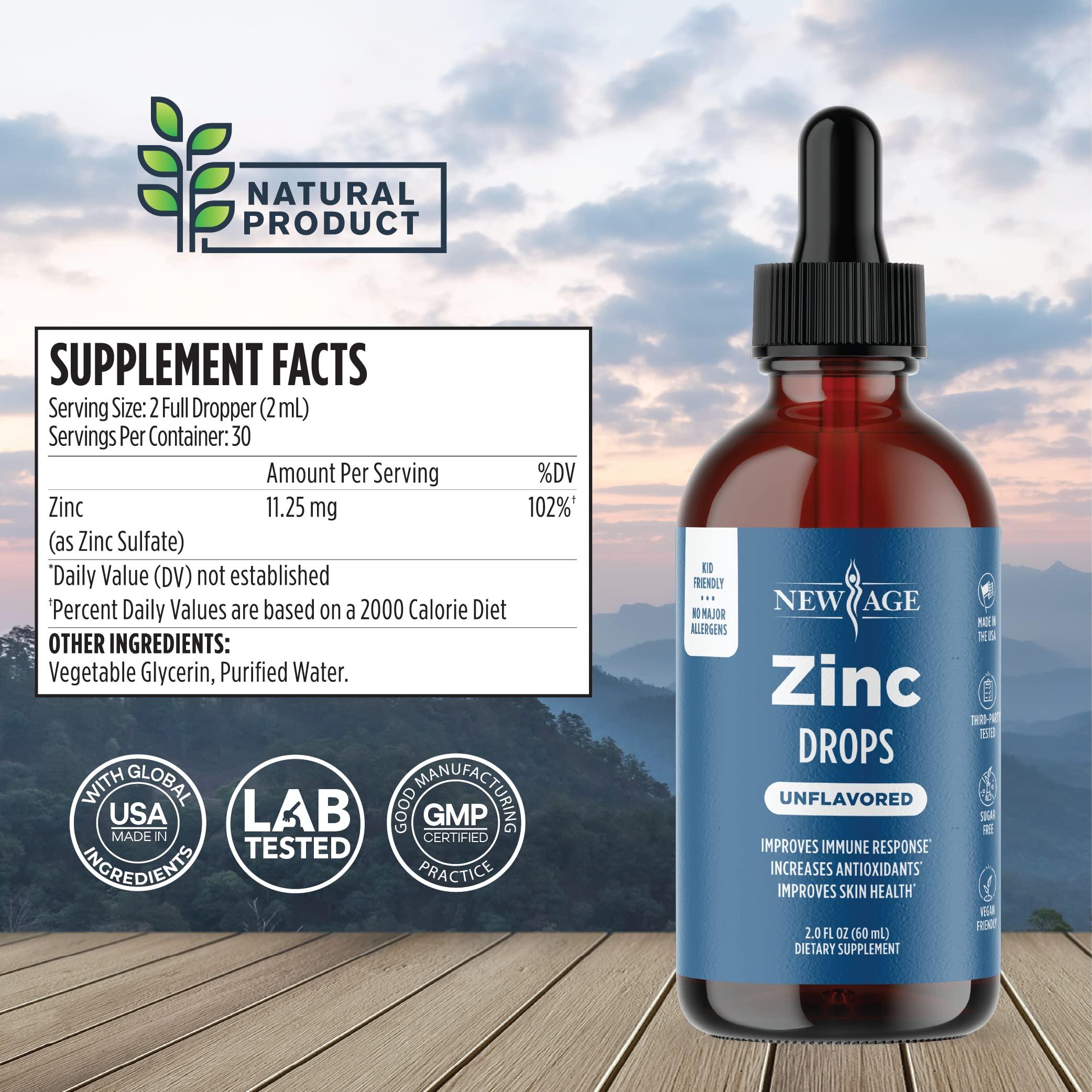 NEW AGE Liquid Zinc Drops for Adults & Kids by NEW AGE, Zinc Sulfate for Immune Support, Vegan, Non-GMO & Gluten Free, 60 Day Supply, 2-Pack