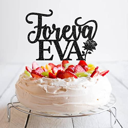 Talorine Talorine Foreva Eva Cake Topper, Wedding Rehearsal Cake Topper Supplies, Engagement, Bridal Shower, Bachelorette Party Cake Decoration Supplies (Black Glitter)