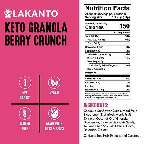Lakanto Lakanto Berry Crunch Granola - Delicious Snack, Quick Breakfast Cereal, Keto Friendly, Monk Fruit Sweetener, No Sugar Added, Vegan, Gluten Free, Grain Free, 3g Net Carbs (11 oz)