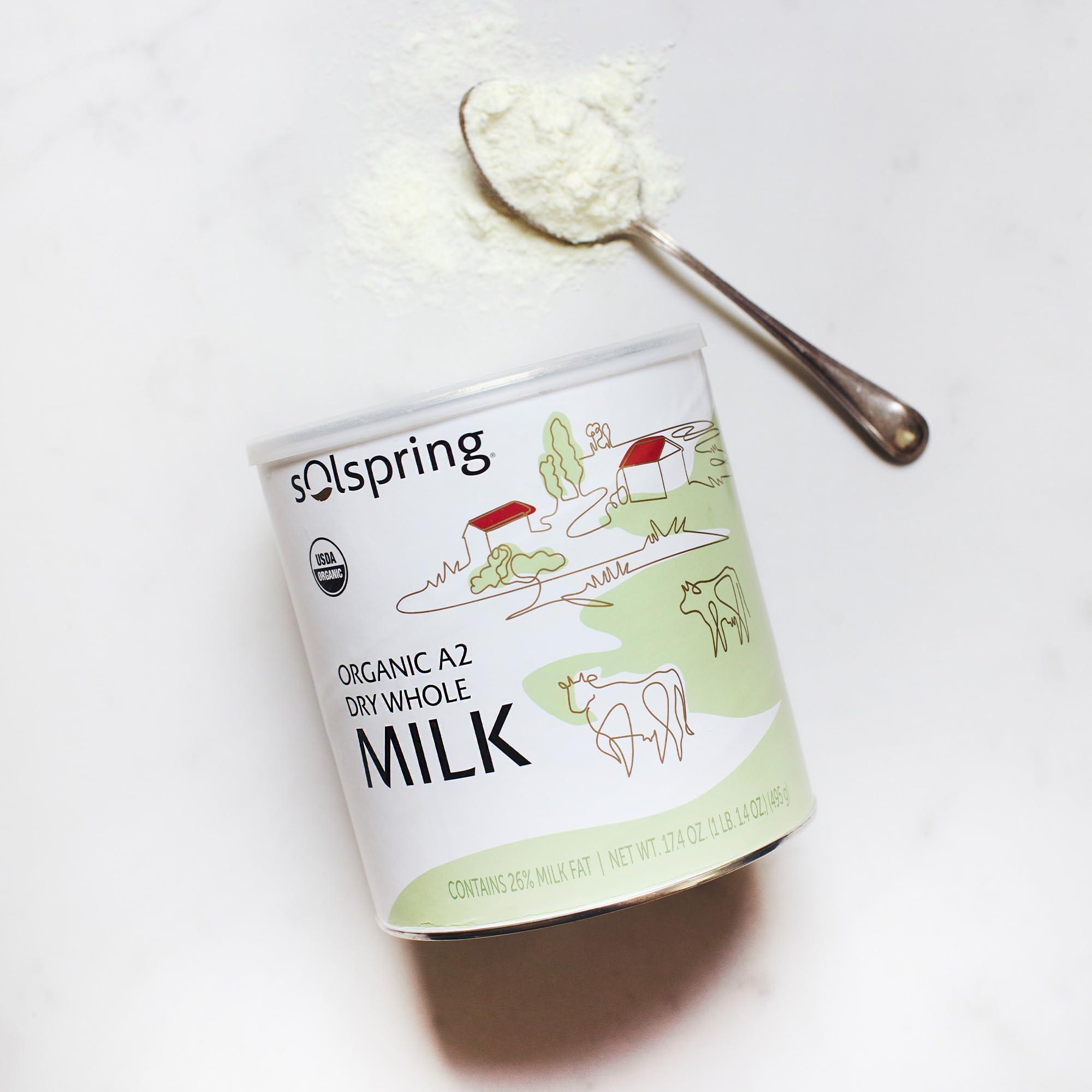 Dr. Mercola Solspring Organic A2 Dry Whole Milk, 15 Servings, 17.4 Oz. (495 g), Contains 26% Milk Fat, Gluten Free, Soy Free, Certified USDA Organic, Dr. Mercola