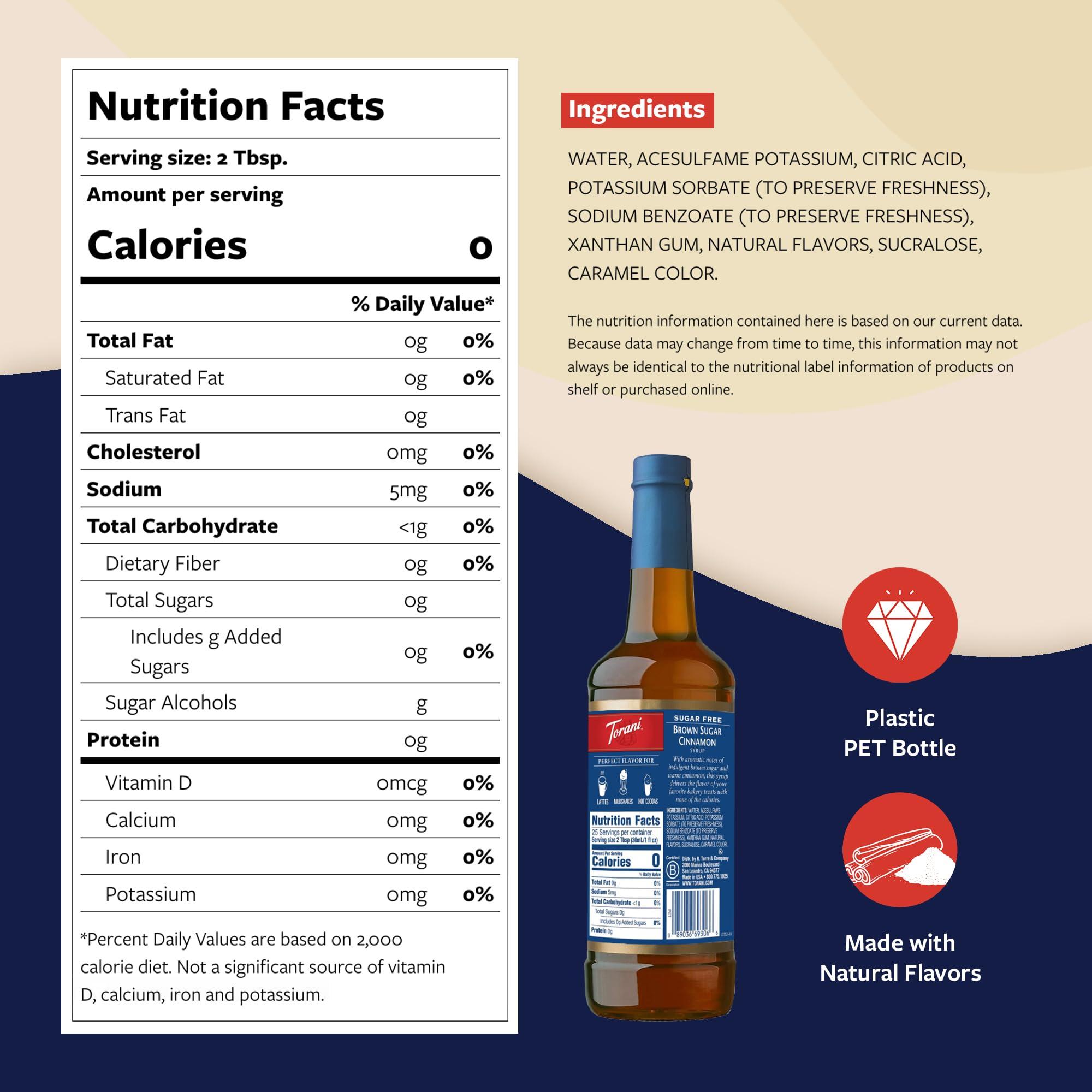 Torani Torani Sugar Free Coffee Syrup, Brown Sugar Cinnamon Flavored Syrup for Drinks, Zero Calorie, Pump Included, 25.4 Fl Oz