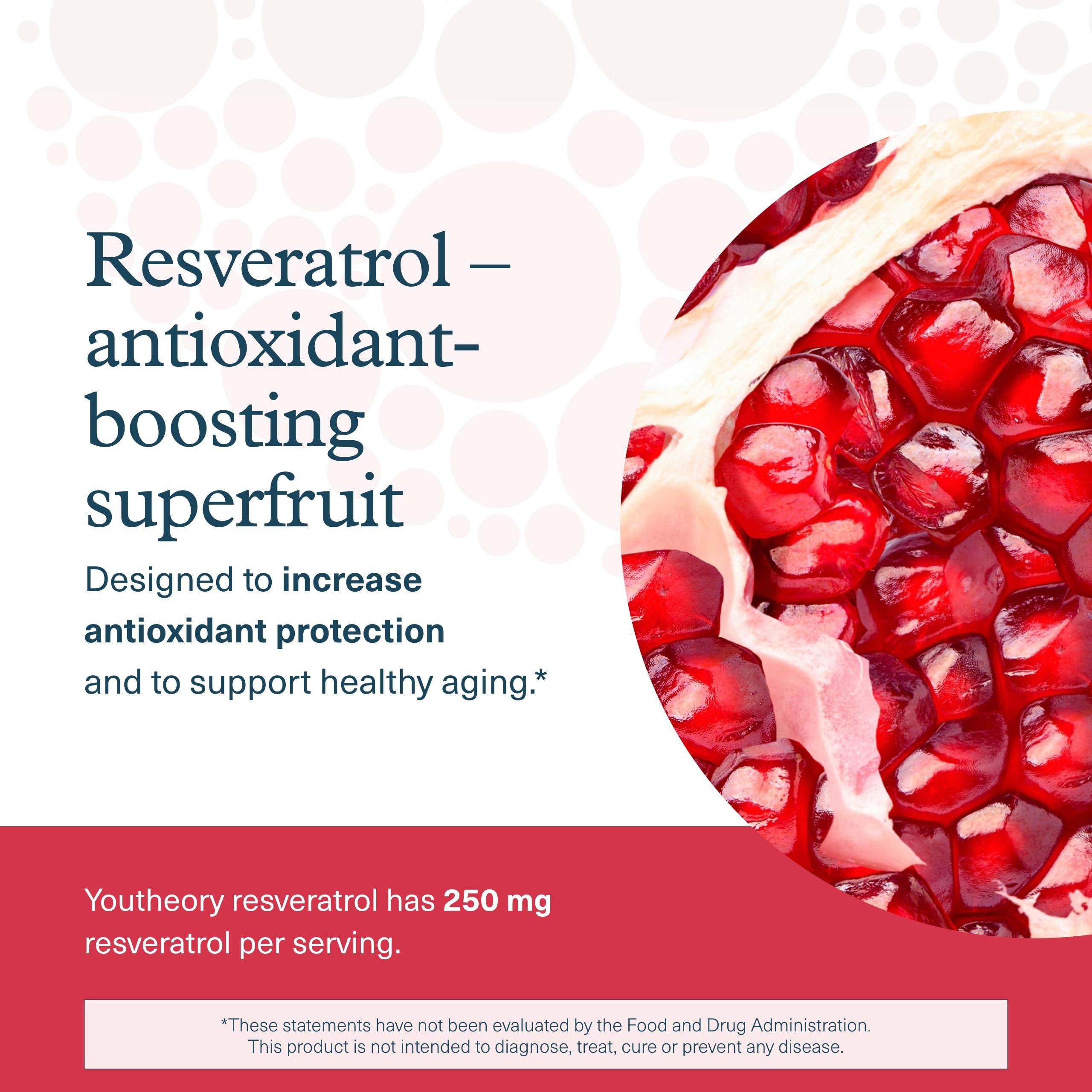 Youtheory Youtheory Resveratrol Advanced Antioxidant Formula - Premium Antioxidant Supplement with Super-Fruit Blend - Contains ResVida - Dairy, Soy & Gluten Free - 290 Tablets