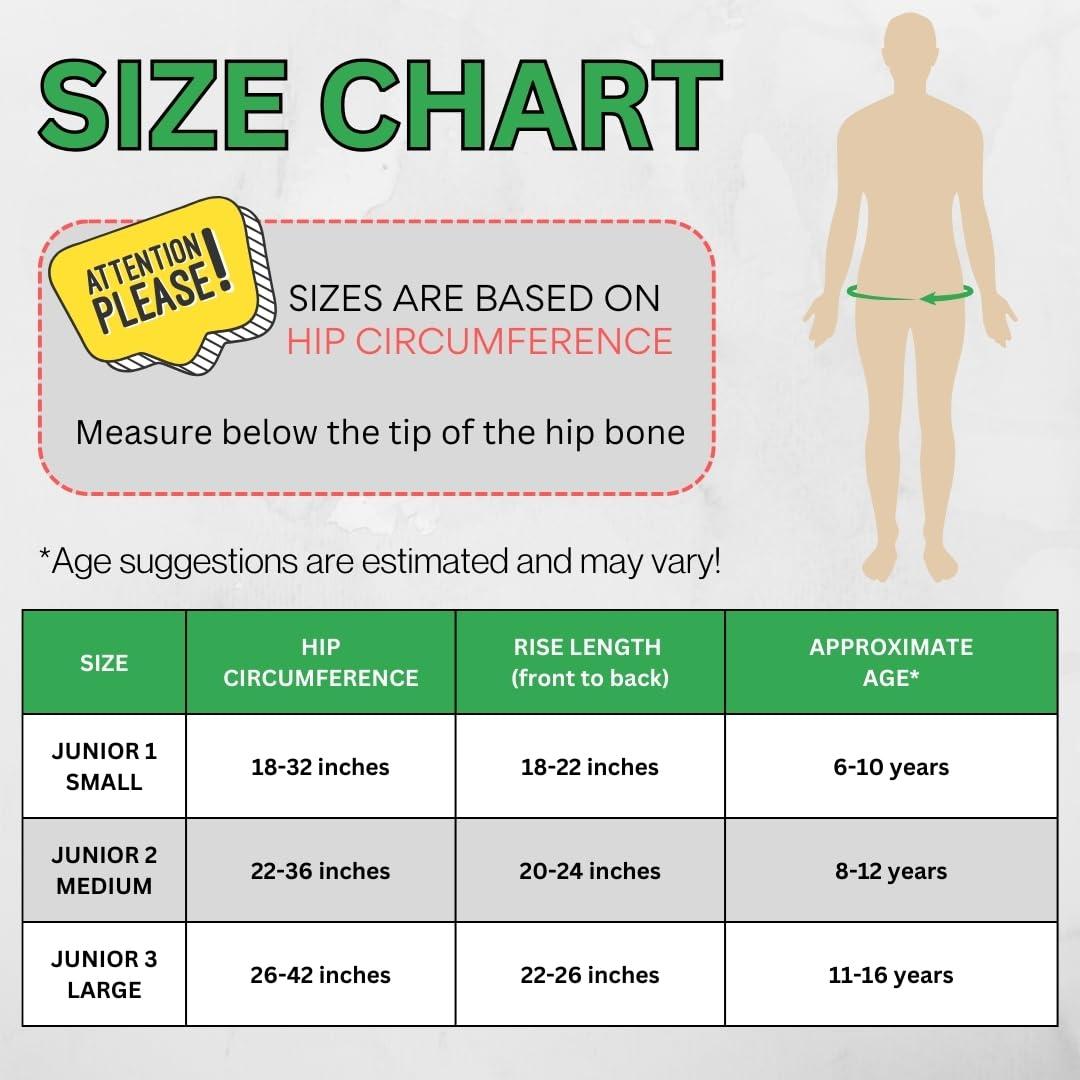 Ecoable Special Needs Big Kids\' Protective Briefs: Pull-on Cloth Diaper for Incontinence and Potty Training, Age 6-16 Years (Black Arrow, Junior 1)