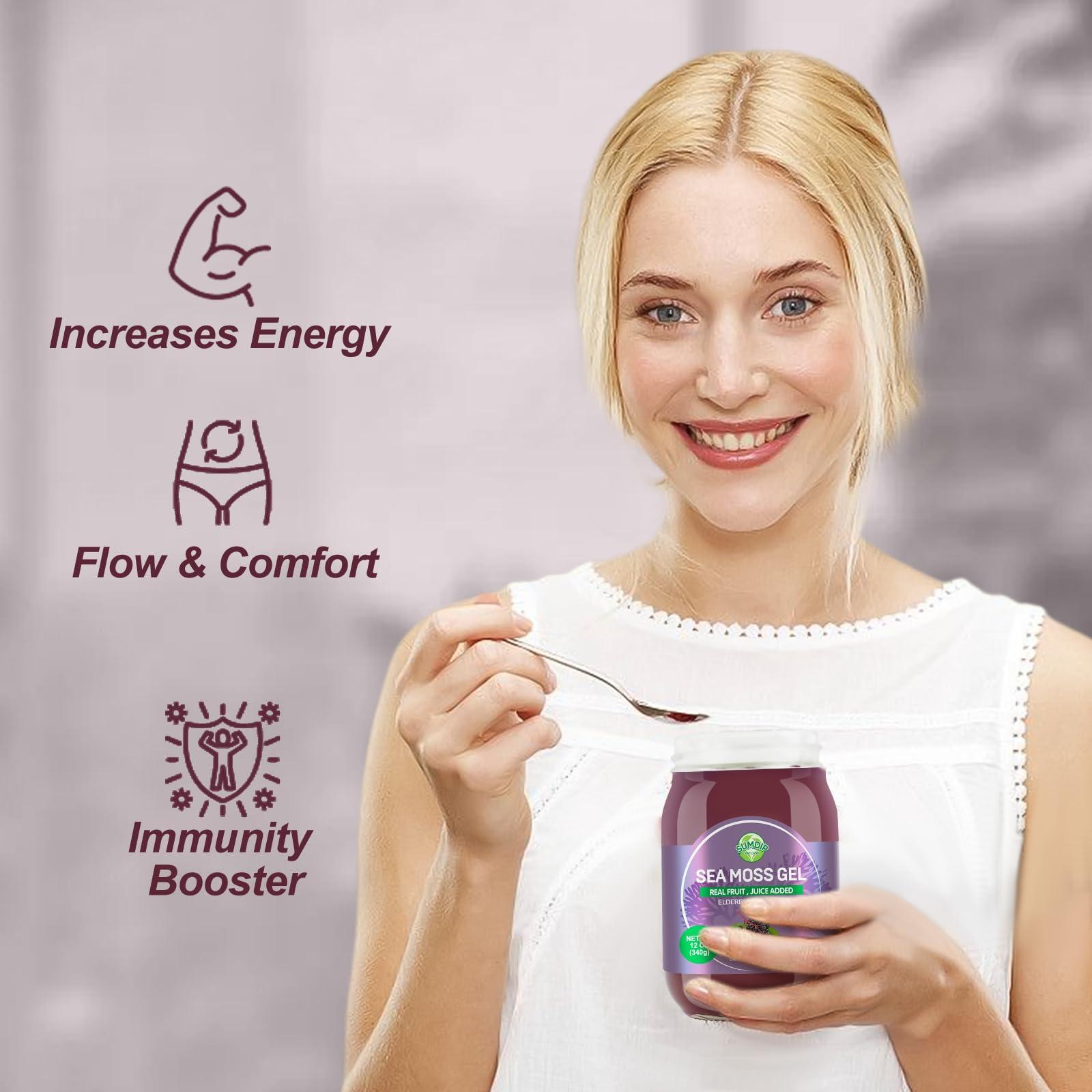 SumDIP Sea Moss Gel, Organic Raw Wildcrafted Irish Seamoss Gel Immune and Digestive Support Vitamin Mineral Antioxidant Supplements, Elderberry,Mixed Berry Flavor 12oz