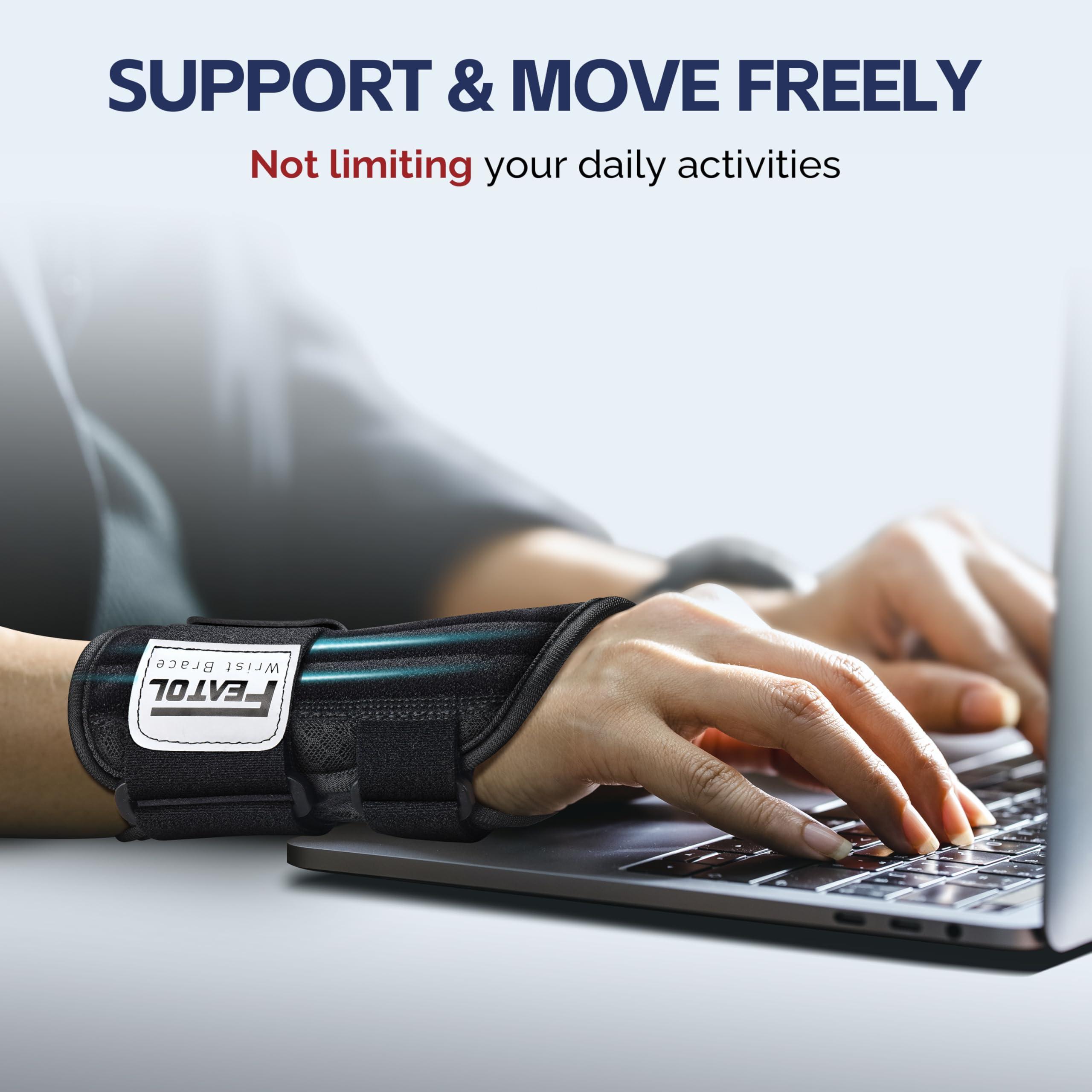 FEATOL FEATOL 2 Pack Carpal Tunnel Wrist Brace For Work With Wrist Splint, Adjustable Wrist Guard Daytime Support For Women Men, Pain Relief For Pregnancy, Typing, Arthritis, Tendonitis, Right Hand Left Hand, Large
