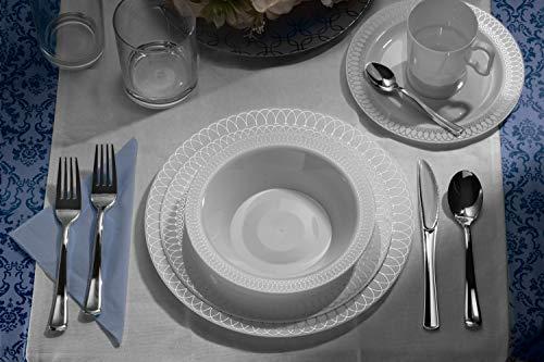 Crown Display Exquisite 40-Pack Silver Ovals Design Plastic Plates (20-dinner 20-dessert) Set Premium Heavyweight Plastic Wedding Plates Looks Like China…