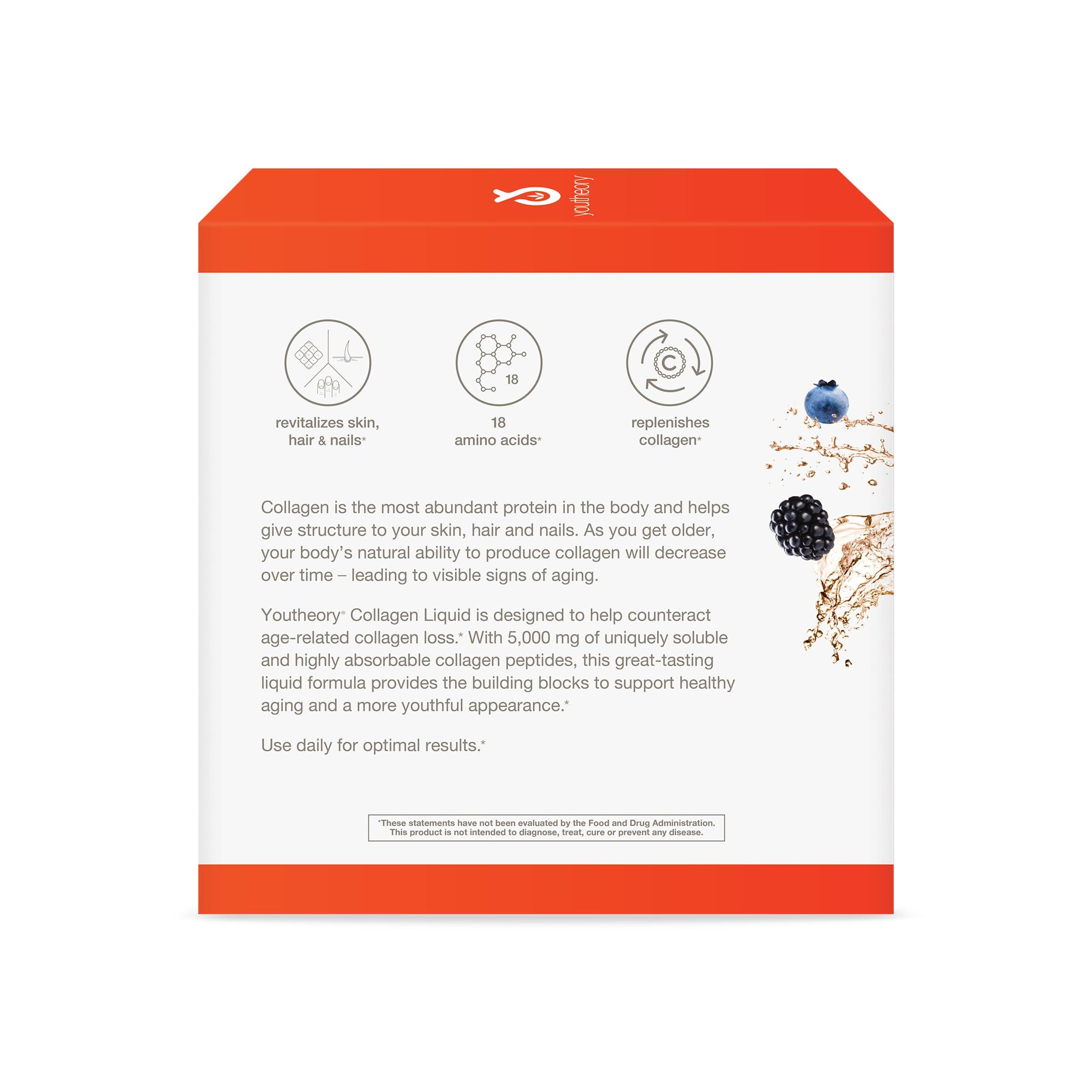 Youtheory Youtheory Collagen Liquid, Revitalizes Skin, Hair and Nails, Berry Flavor, 30 Packets