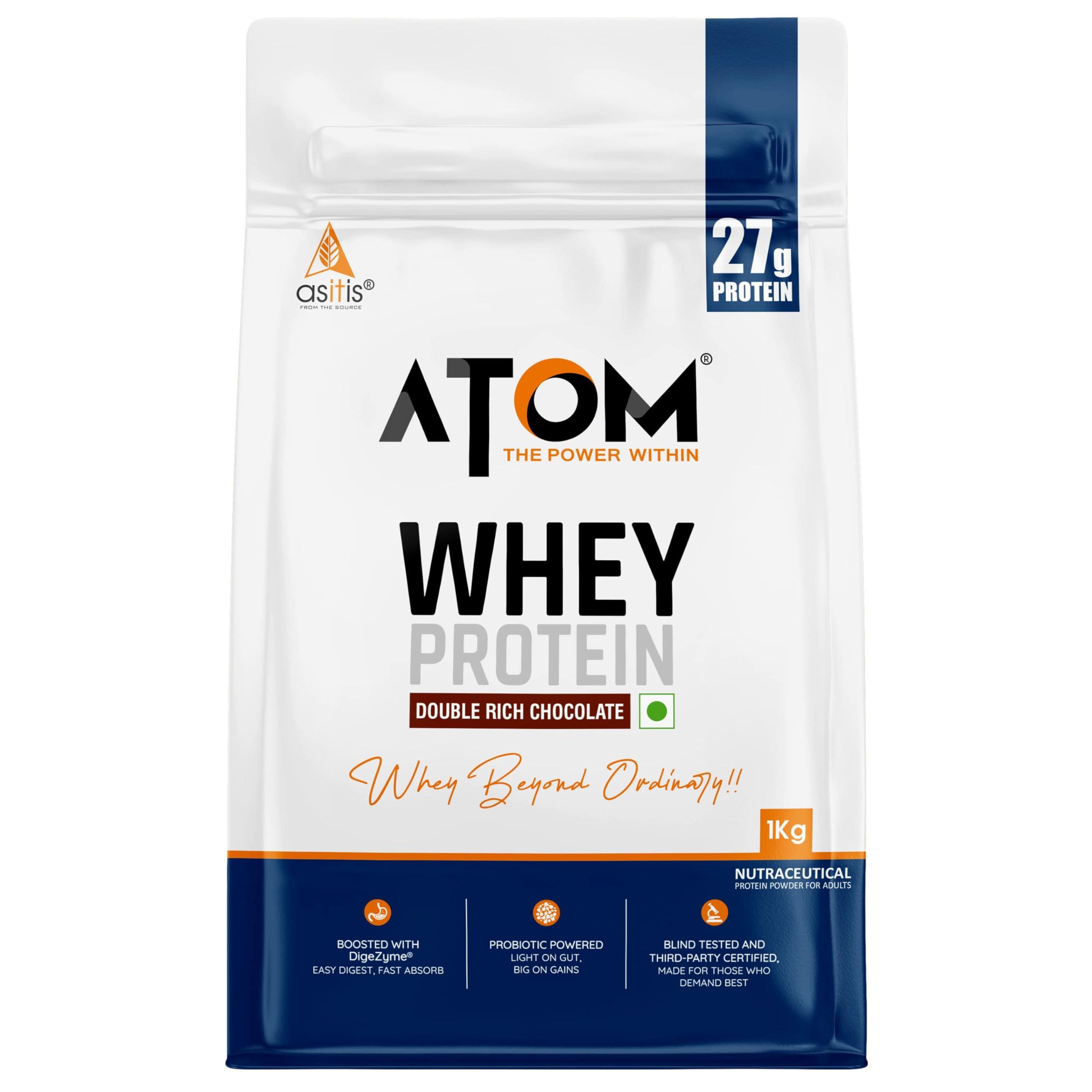 Asitis Nutrition Asitis Nutrition AS-IT-is Atom Whey Protein 1kg/35.2 Oz with Digestive Enzymes | USA Labdoor Certified for Accuracy & Purity | Double Rich Chocolate Flavor | 27g Protein | 5.7g Bcaa