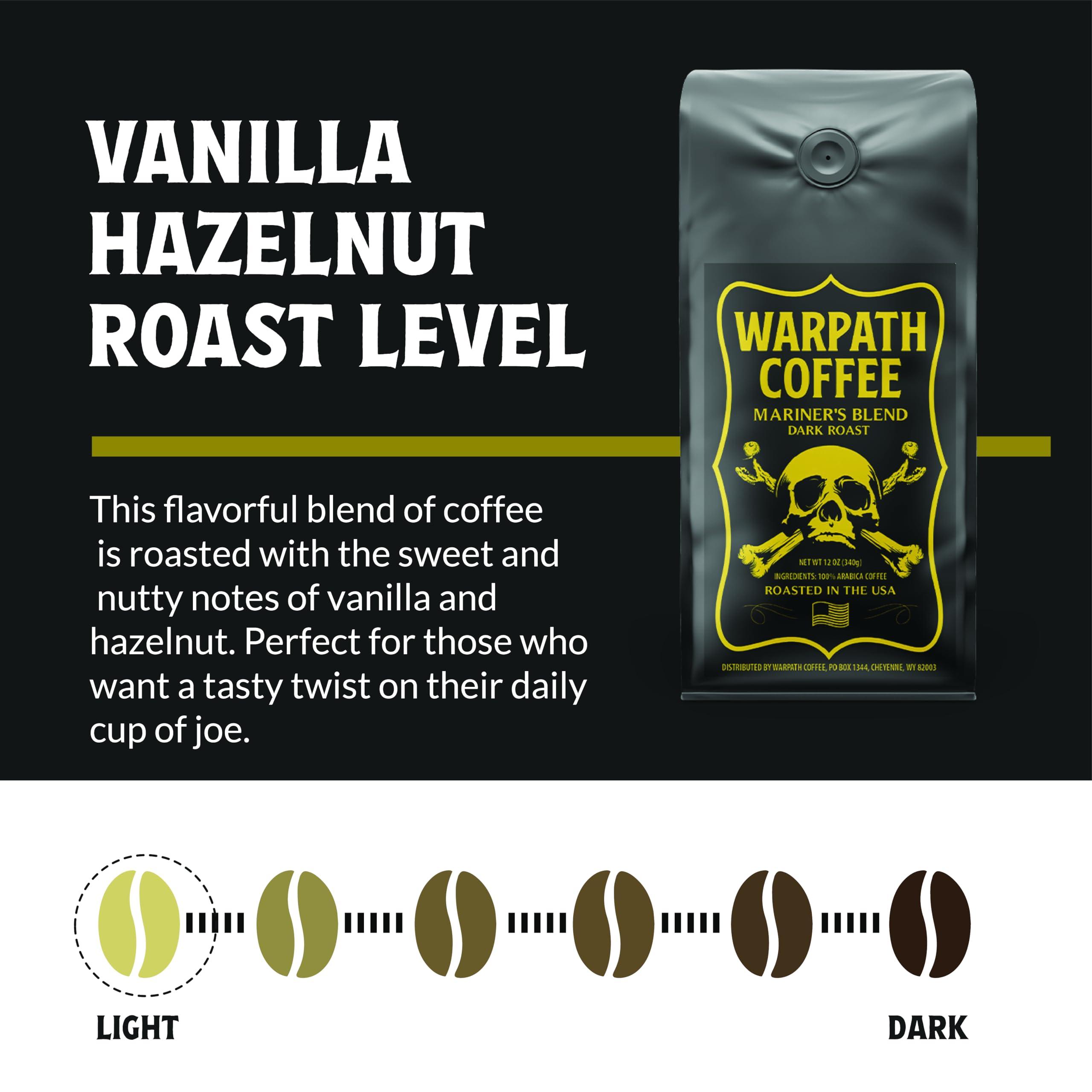Warpath Coffee Warpath Coffee Light Roast Whole Bean Coffee, Vanilla Hazelnut Blend, High Caffeine, Strong Roasted 100% Arabica Coffee Whole Beans, Rich Aroma, Full Bodied Intense Cup, Created by Navy Seals, 12oz