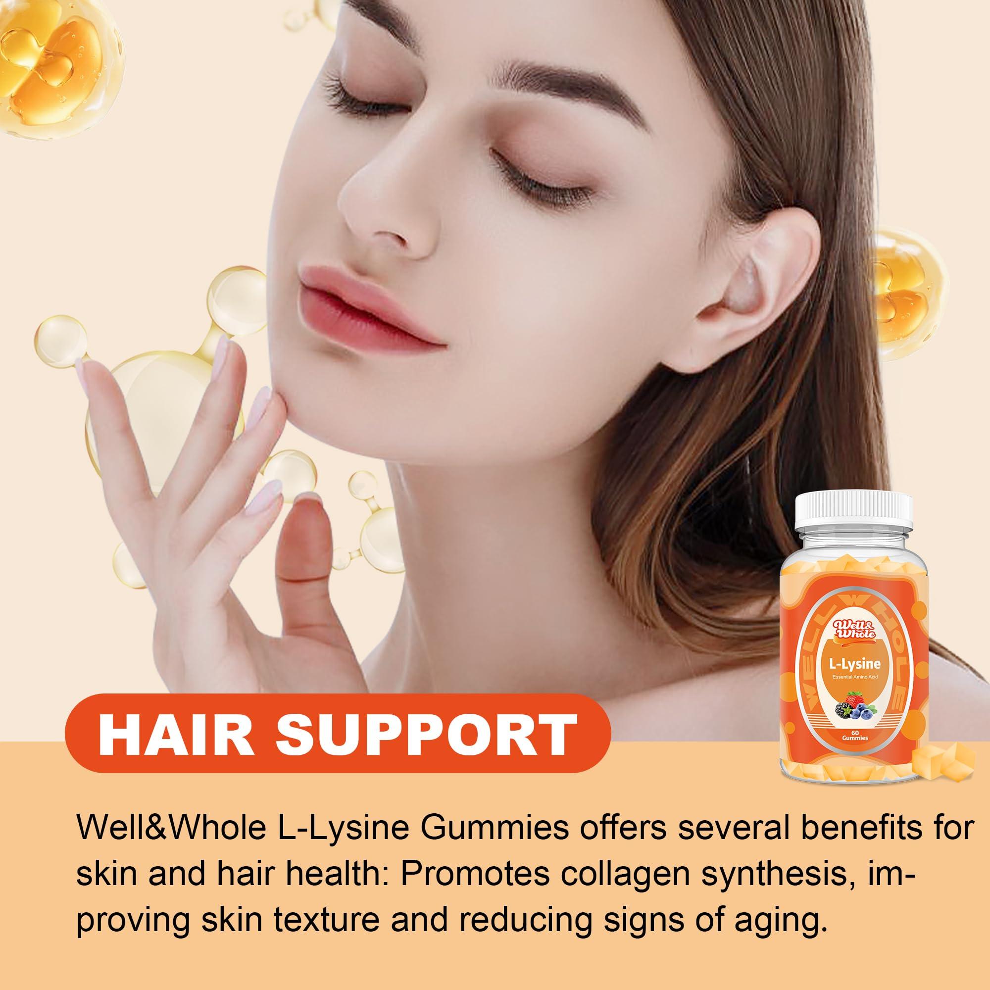 Well&Whole Well&Whole L-Lysine 1000mg Gummies - Vitamin B12 1000mcg - Essential Amino Acid Supplement for Gum, Lip Health* - L-Lysine Supplement for Kids and Adults - Vegan, Non GMO, Gluten-Free, 60 Counts