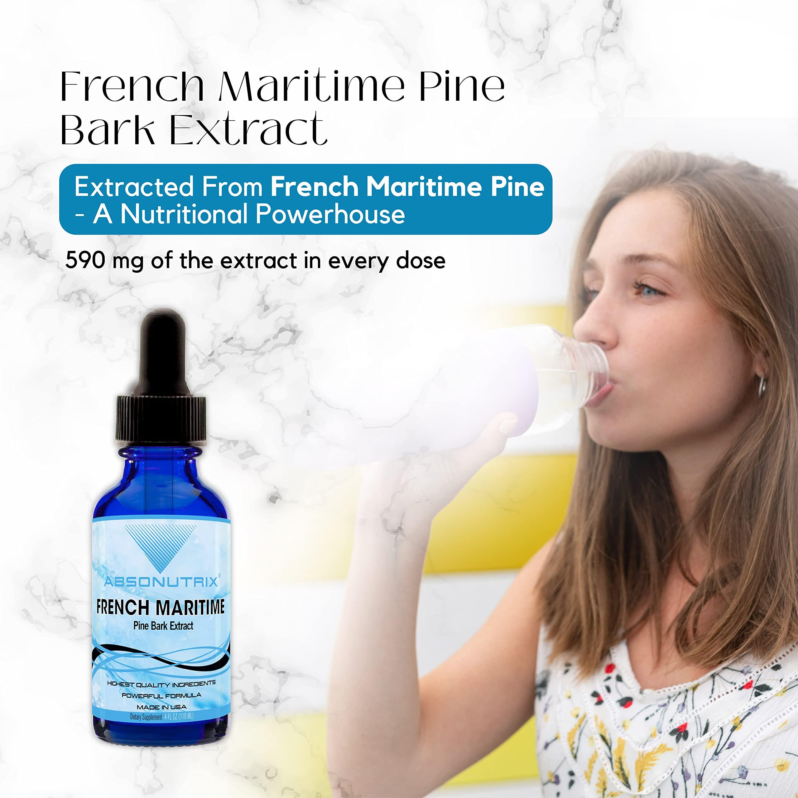 Absonutrix Absonutrix French Maritime Pine Bark Extract 590 mg, 4 Fl Oz drops - 200 Servings, Bioavailability, Easy-To-Consume, Cruelty-Free, Vegetarian, Third-Party Tested, Non-GMO, Made in USA