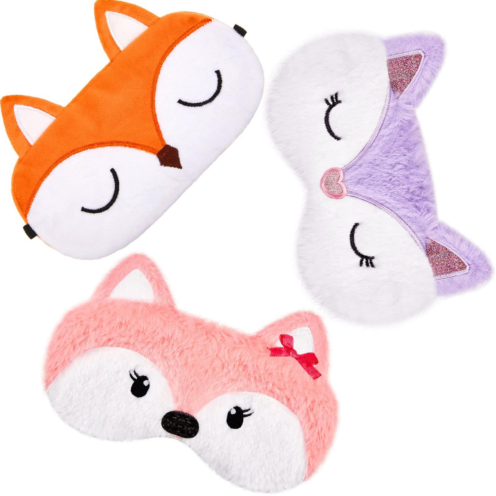 Haysandy Haysandy Cute Eye Mask for Sleeping 3 Pieces Cartoon Dog Face Eye Cover Funny Animal Cat Sleeping Mask Soft Lightweight Night Sleep Kitty Blindfolds for Women Men Kids(Fox)