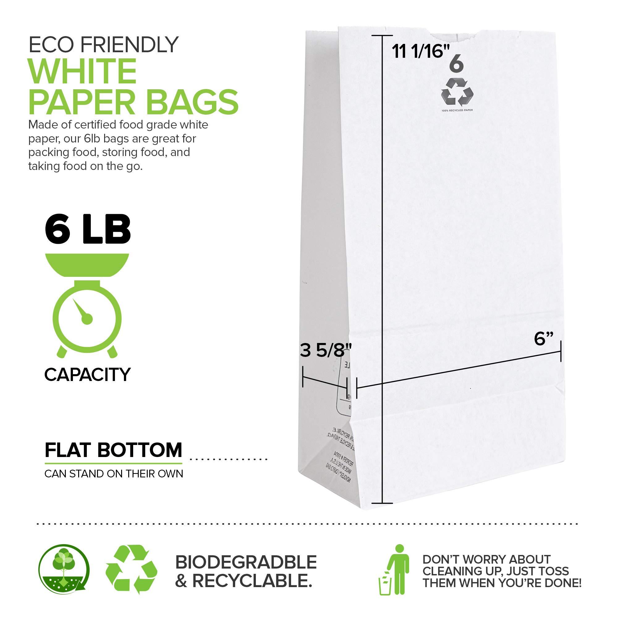 Stock Your Home Stock Your Home 6 Lb White Paper Bags (200 Count) - Eco Friendly White Lunch Bags - Small White Paper Bags for Packing Lunch & Snacks - Blank White Lunch Bags Paper for Arts & Crafts Projects