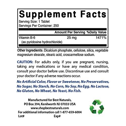 Best Naturals Best Naturals Vitamin B6 25mg 250 Tablets (250 Count (Pack of 3))