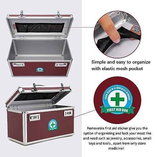 HEWEI WORKS HEWEI WORKS Locking Box with Portable Storage Case, 14.2\'\'x 7.2\'\'x 8.2\'\'Childproof Medication Lock Organizer, Lockbox for Documents, Medicine & Valuables (Brown/Large