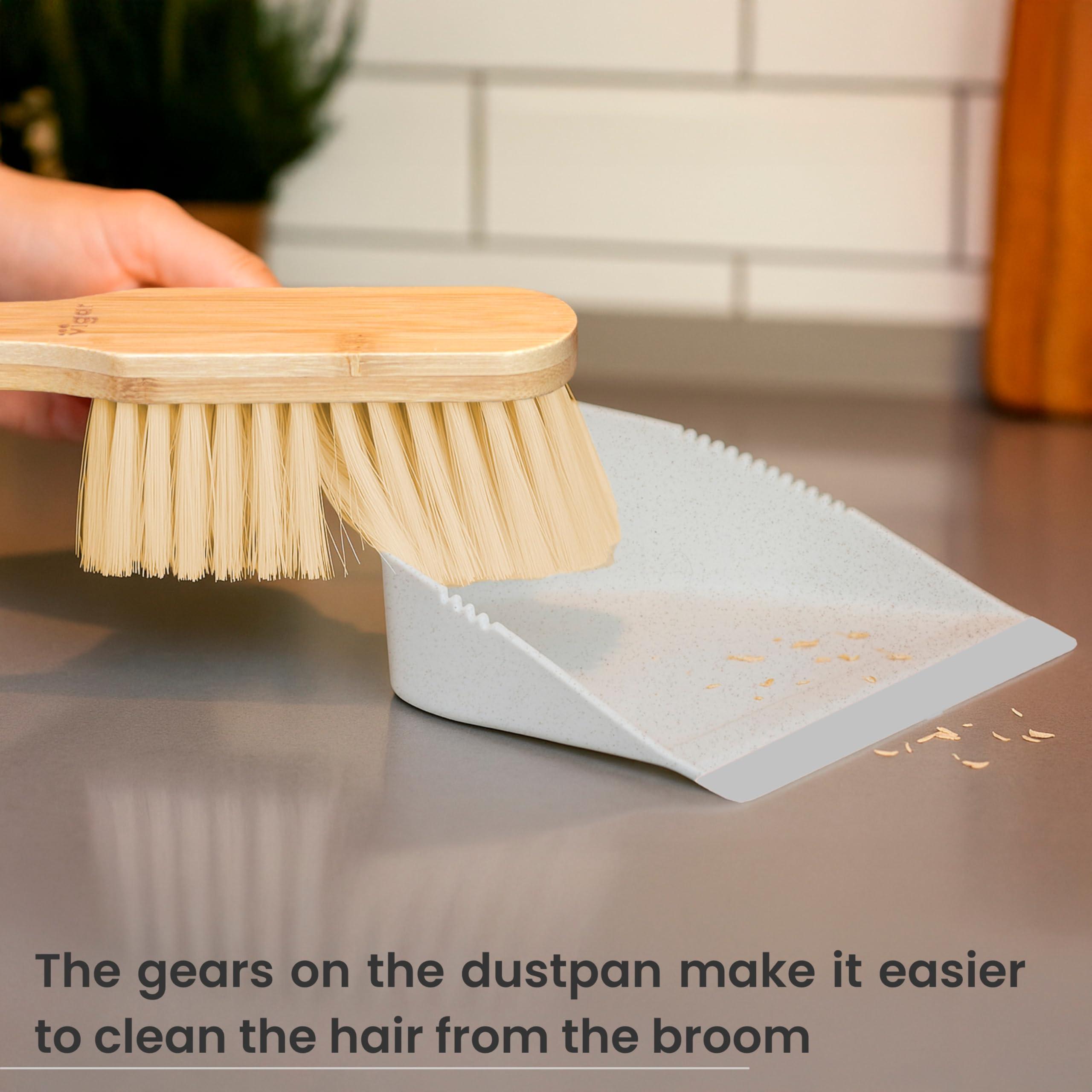 Vigar Vigar Zeroline Mini Bamboo Broom with Dustpan Combo Set, Small Dust Pan and Brush Set for Dust, Pet Hair, Car, and Crumb, House, Kitchen Broom, Gray