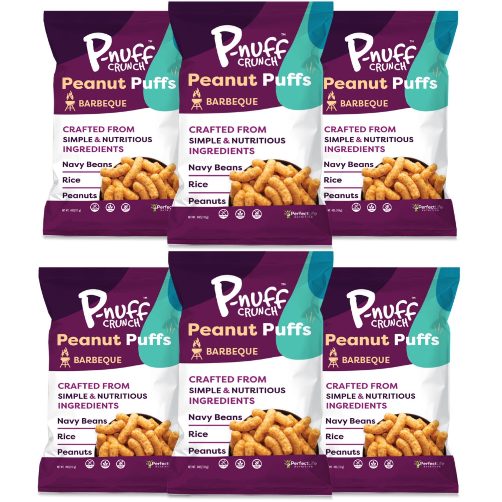 P-Nuff Pnuff Crunch Peanut Butter Puffs - Healthy Snacks, Low Calorie Snacks, Gluten Free Snacks, Vegan, High Protein, Keto, Office Snacks, Low Sugar, as Seen on Shark Tank - Barbeque, 4 Oz Bag (Pack of 6)
