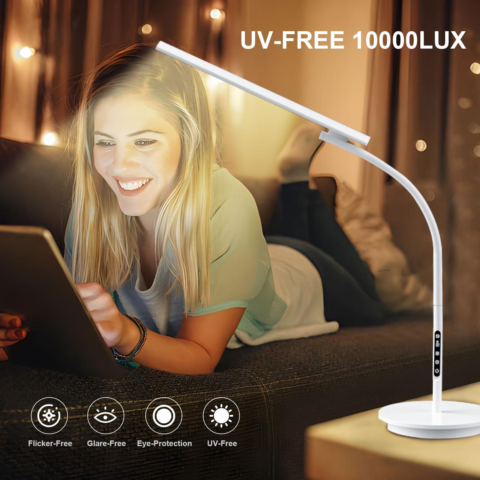 Sunlamlux Light Therapy Lamp,10000 Lux Happy Therapy Light, Floor Sun Therapy Lamp with Remote & Touch Control & Adjustable Gooseneck for Reading/Office/Home