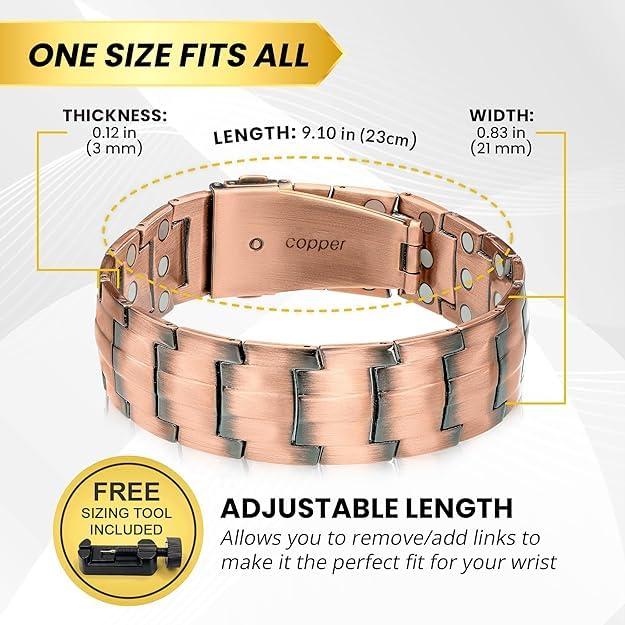 MagnetRX MagnetRX 3X Strength Copper Bracelet 99.9% Pure Copper Bracelets for Men with Magnets Premium Fold-Over Clasp and Adjustable Bracelet Length with Included Sizing Tool (Legacy)