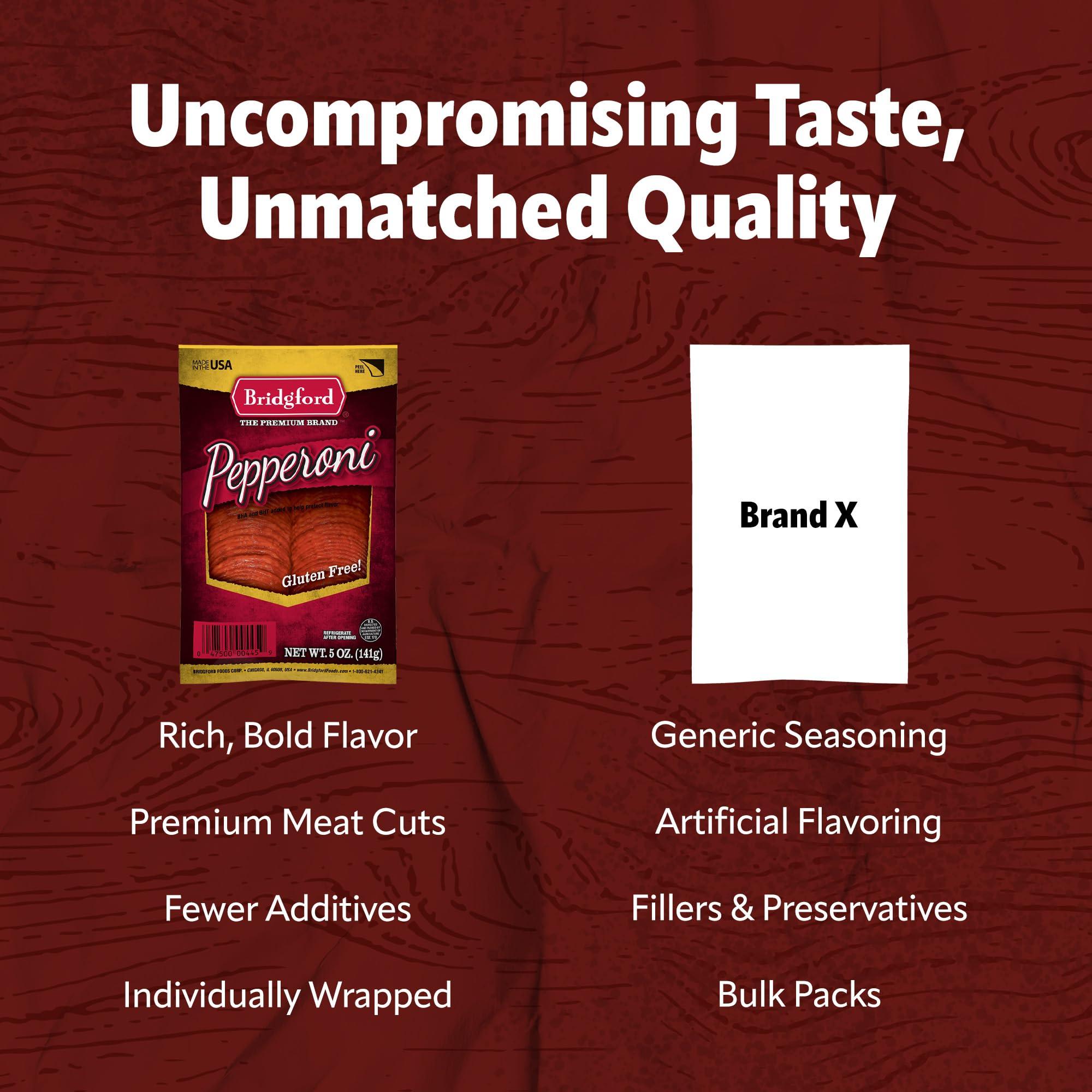 Bridgford Bridgford Sliced Pepperoni 5 oz Pack of 2 - Gluten-Free Pepperoni Slices for Pizza and Sandwiches - Zero Carb Sliced Pepperoni for Keto Diets - Ready-to-Eat Pepperoni Slices for On-the-Go Snacking