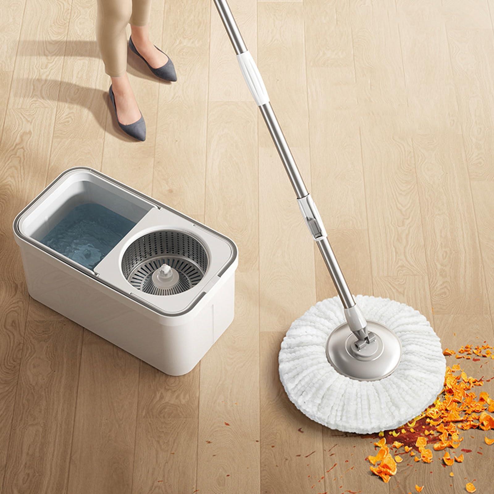 QIAAN mop Swivel mop with bucket with microfibre replaceable mop pads with self separating dirt and cleaning floor cleaning mop with self twisting 360 swivel mop head for hardwood tile marble floors mops fo
