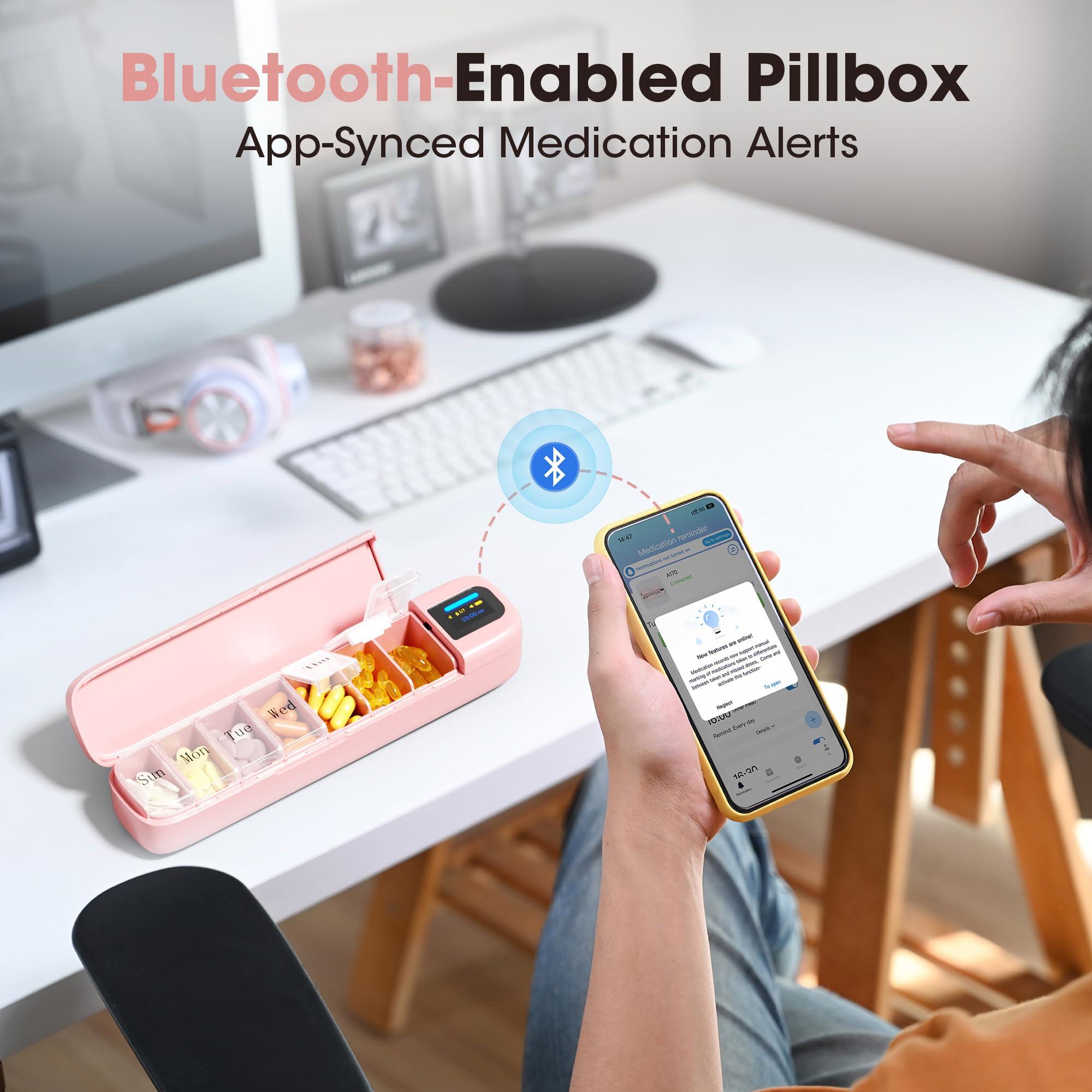 Daviky Daviky Automatic Pill Dispenser, Smart Pill Organizer with Alarm, Pill Box 7 Day with APP, Weekly Travel Pill Case, Portable Pill Reminder for Medicines, Supplements and Vitamins (Pink)