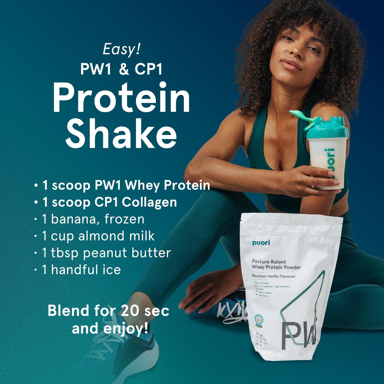 Puori Puori Whey Protein Powder - Bourbon Vanilla - PW1 Pasture Raised, Grass-Fed & Non-GMO - 100% Natural and Pure for Muscle Growth - 21g Protein 1.98lbs, Pack of 2 - Gluten-Free