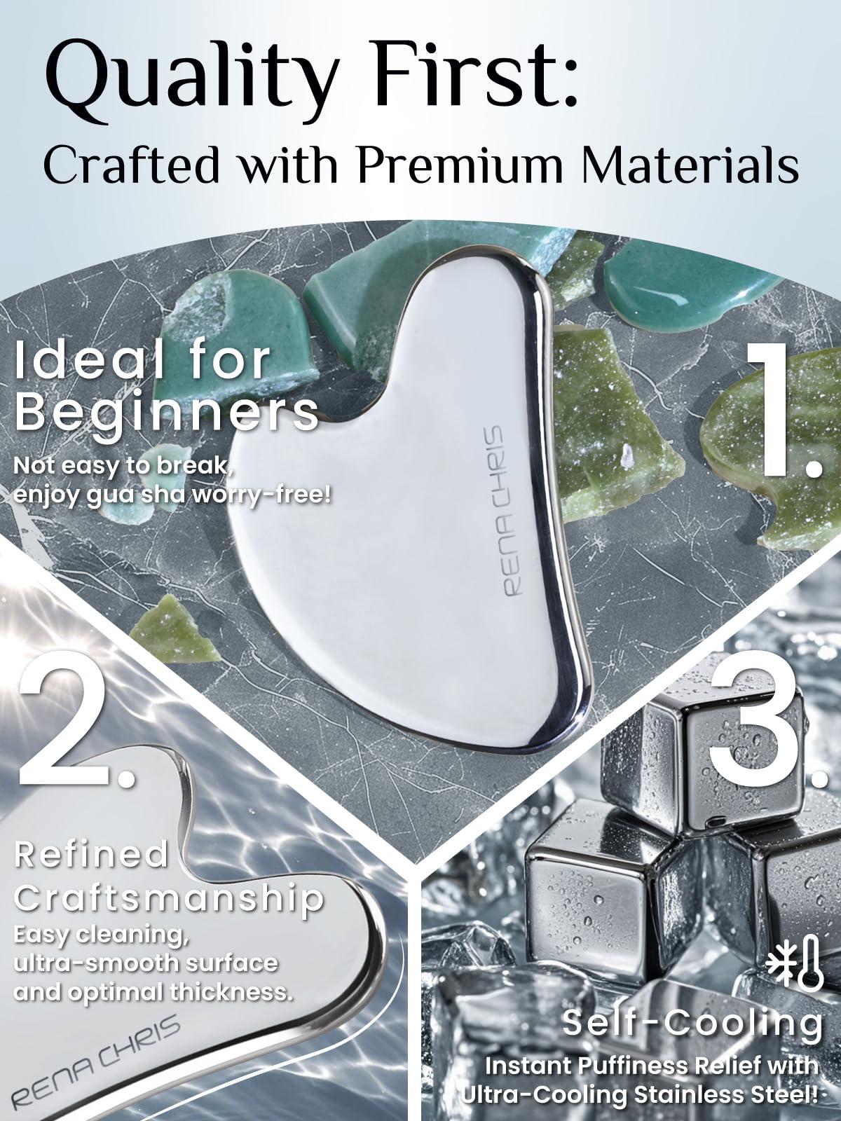 Rena Chris Rena Chris Gua Sha Facial Tools, Stainless Steel Guasha Tool for Acupuncture, Manual Massage Sticks for Jawline Sculpting and Puffiness Reducing, Gua Sha Facial Massage Tool, Skin-Care Gift