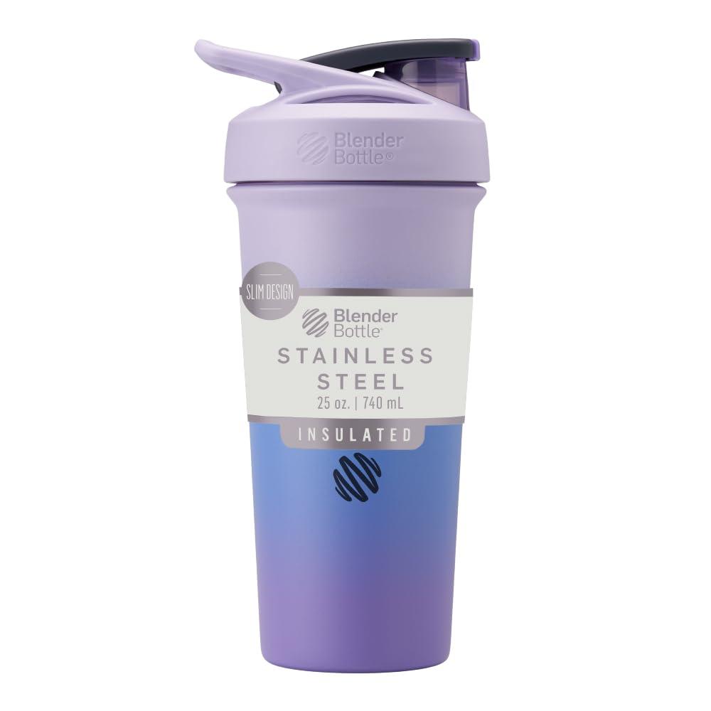 BlenderBottle BlenderBottle Strada Sleek Insulated Stainless Steel Water Bottle with Wire Whisk, 25-Ounce, Lavender Ombre (Pack of 1)