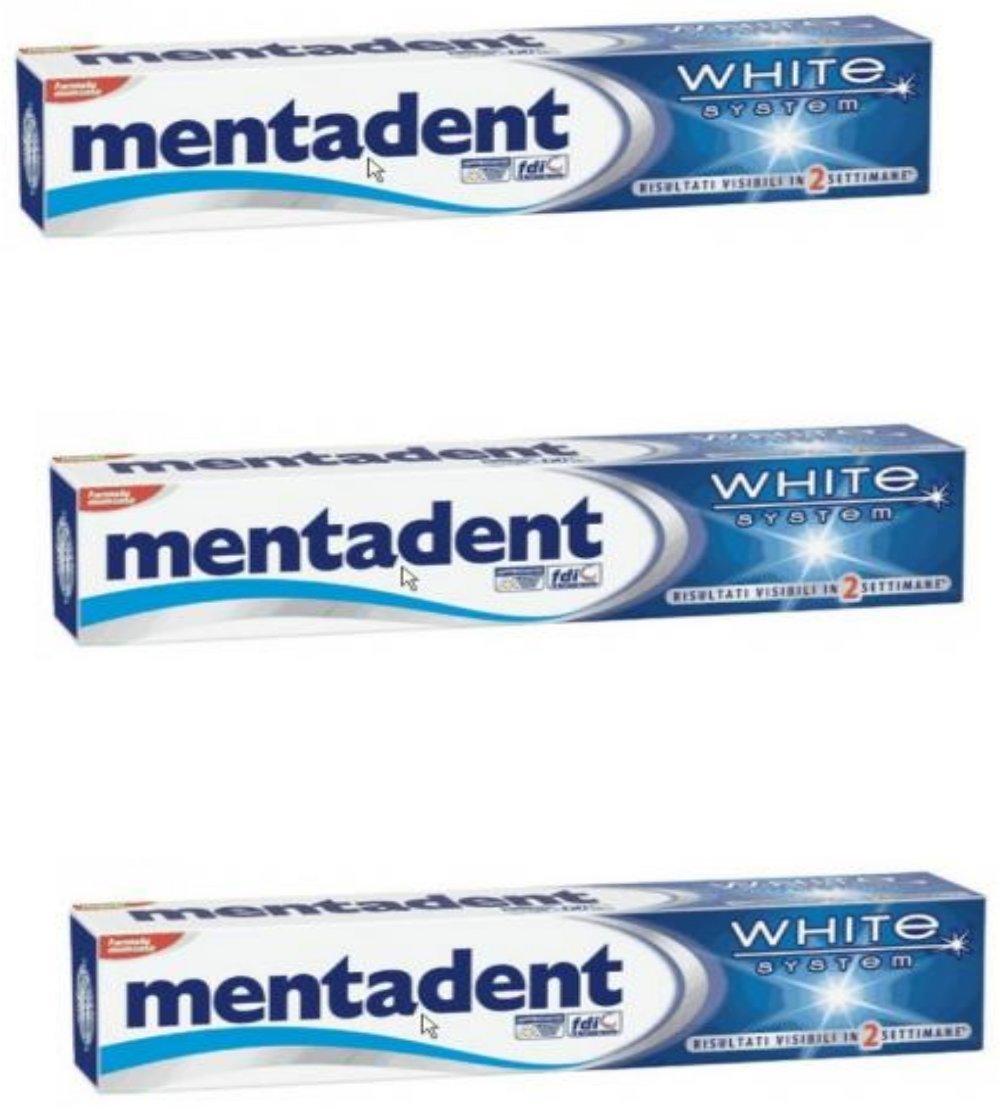 VittleItaly Mentadent"White System" Toothpaste 2.53 Fluid Ounce (75ml), Pack of 3