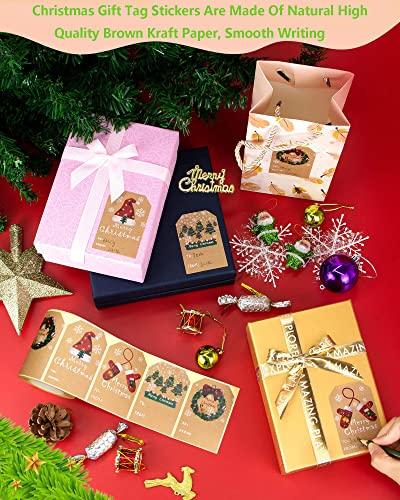kakumfu Christmas Gift Tags Stickers 200 Pieces Christmas Name Tag Stickers Self Adhesive Kraft Paper Holiday Tags Christmas to from Stickers KAKUMFU Xmas Presents Label