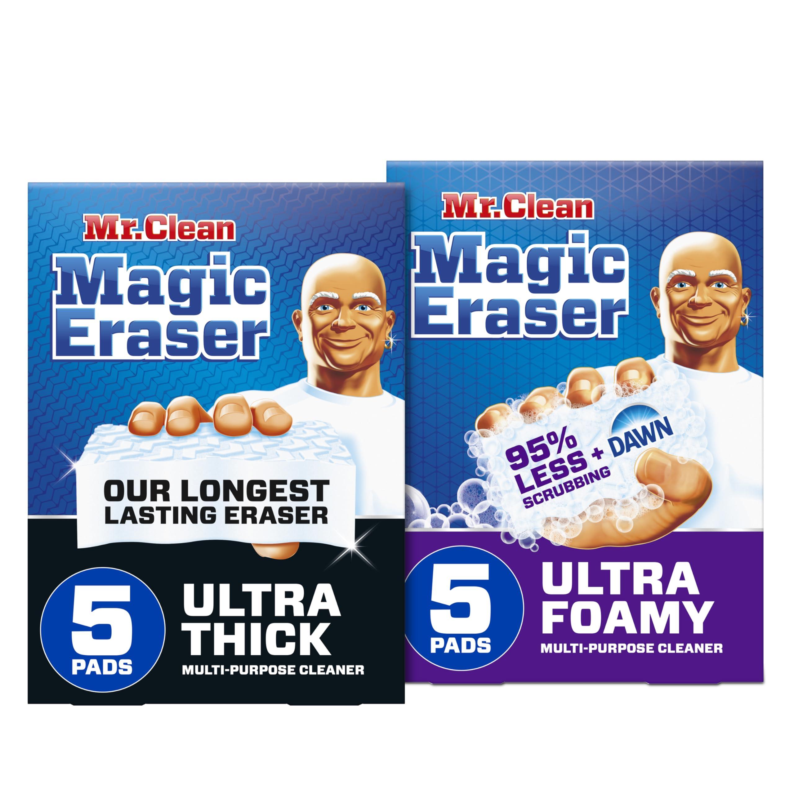 Mr. Clean Bundle of Mr. Clean Magic Eraser Ultra Thick Multi Purpose Cleaner, 5ct + Mr. Clean Magic Eraser Ultra Foamy Multi Purpose Cleaner, 5ct