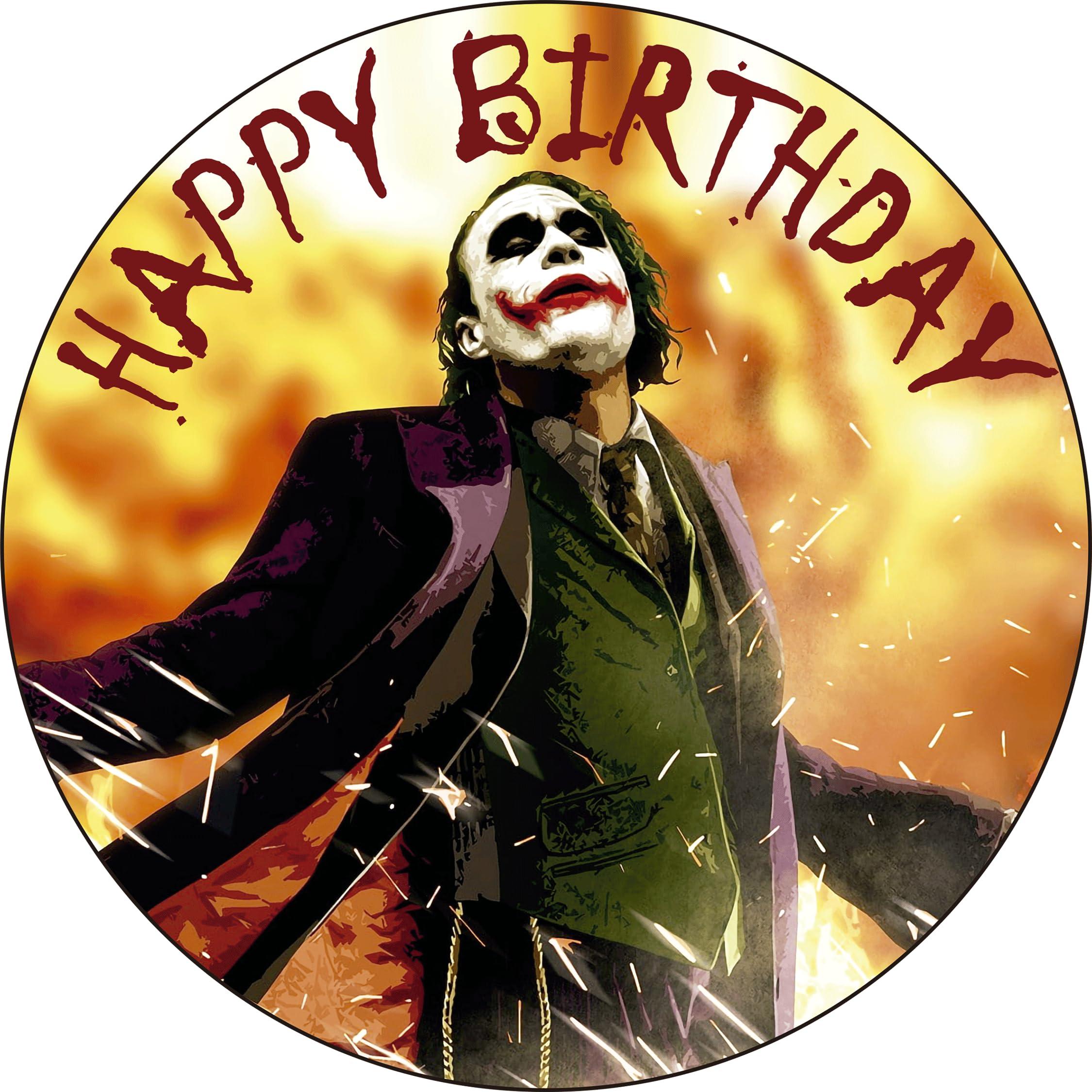 ENDLESS CHOICES 7.5 Inch Joker Heath Ledger Cake Topper Round Edible Birthday Cake Decorations, Happy Birthday Cake