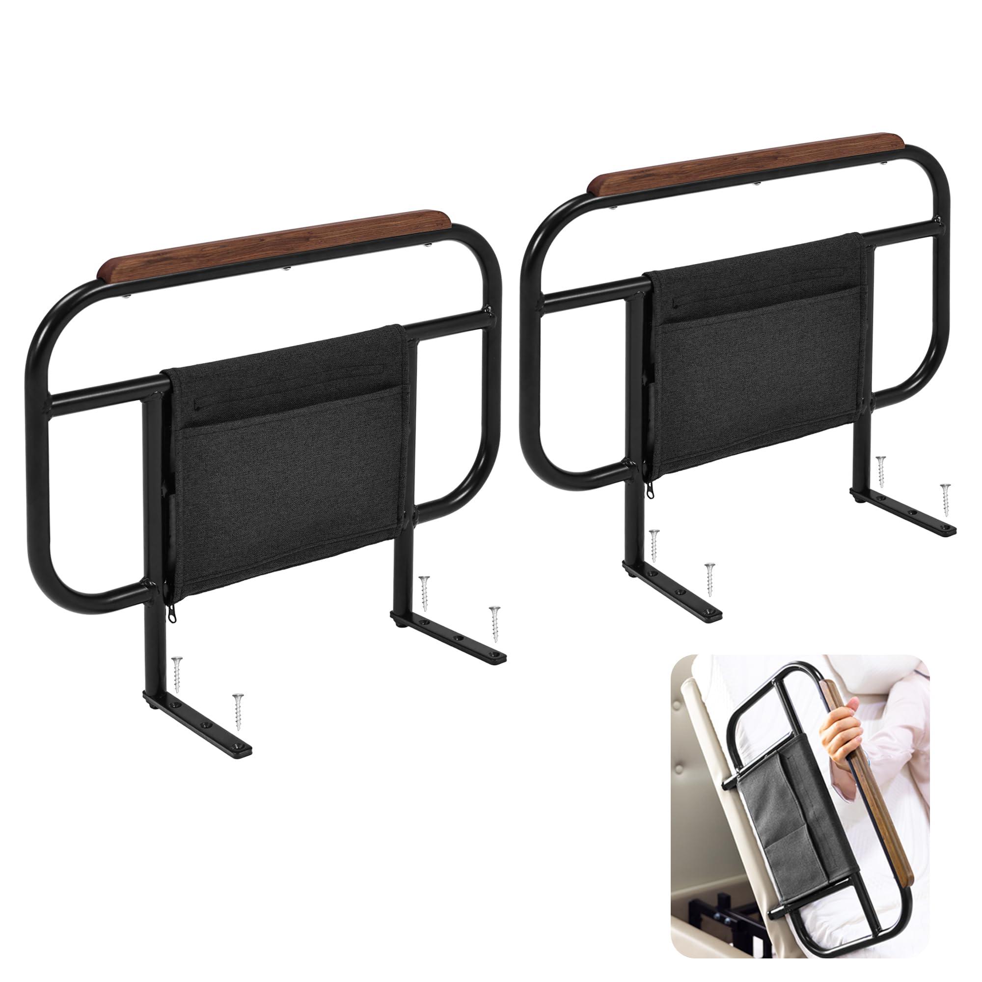 Skuehod Bed Side Rails for Adjustable Bed Base Pull Up Assist, Fit Wooden Base Only, for Mattress Under 12 Inches, Set of 2