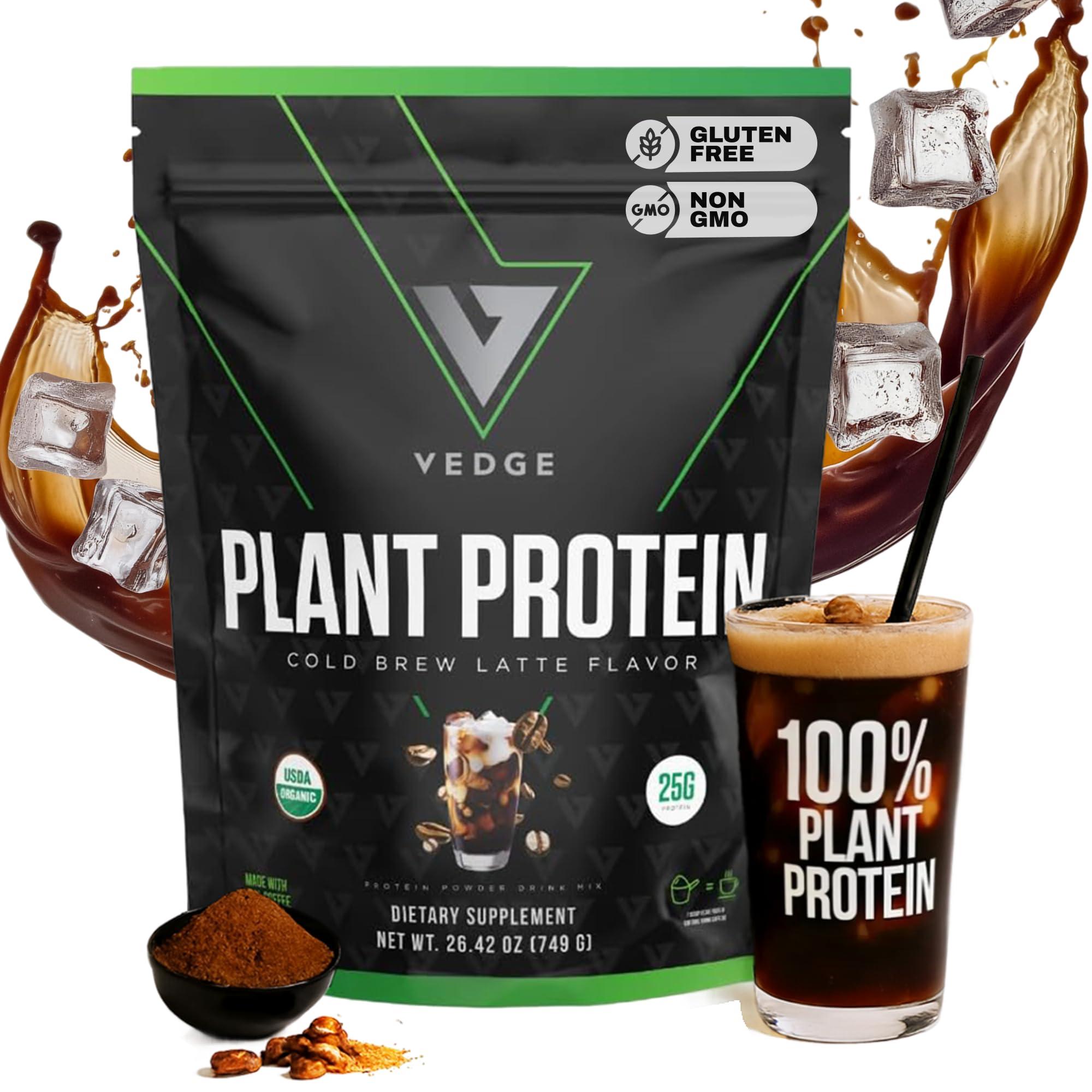 vedge vedge Certified Organic Plant Protein Cold Brew Latte (20 Servings) - Plant-Based Vegan Protein Powder, USDA Organic, Gluten Free, Non Dairy Nutrition Plant Protein