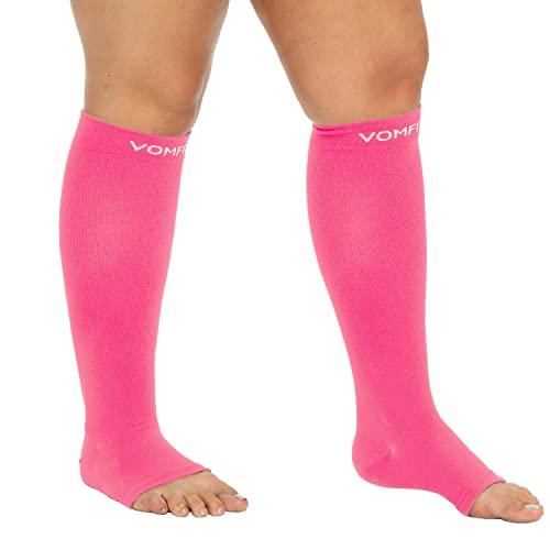 VOMFIT VOMFIT Plus Size Compression Socks for Women & Men, 20-30mmHg Wide Calf Extra Wide Toeless Support Compression Stockings for Circulation Pain, Pink, 2XL