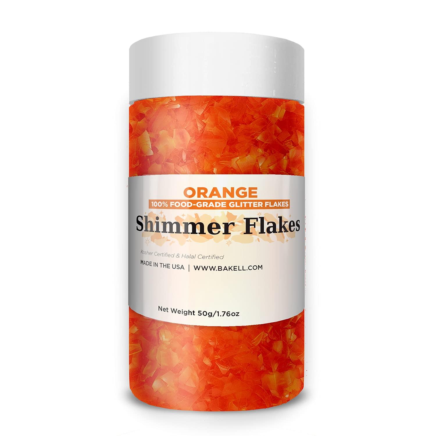 Bakell BAKELL Edible Glitter Flakes | Vegan Orange Edible Shimmer Flakes | KOSHER Certified | Halal Certified | 100% Edible & Food Grade | Cakes, Cupcakes, Decoration (Orange, 50g)