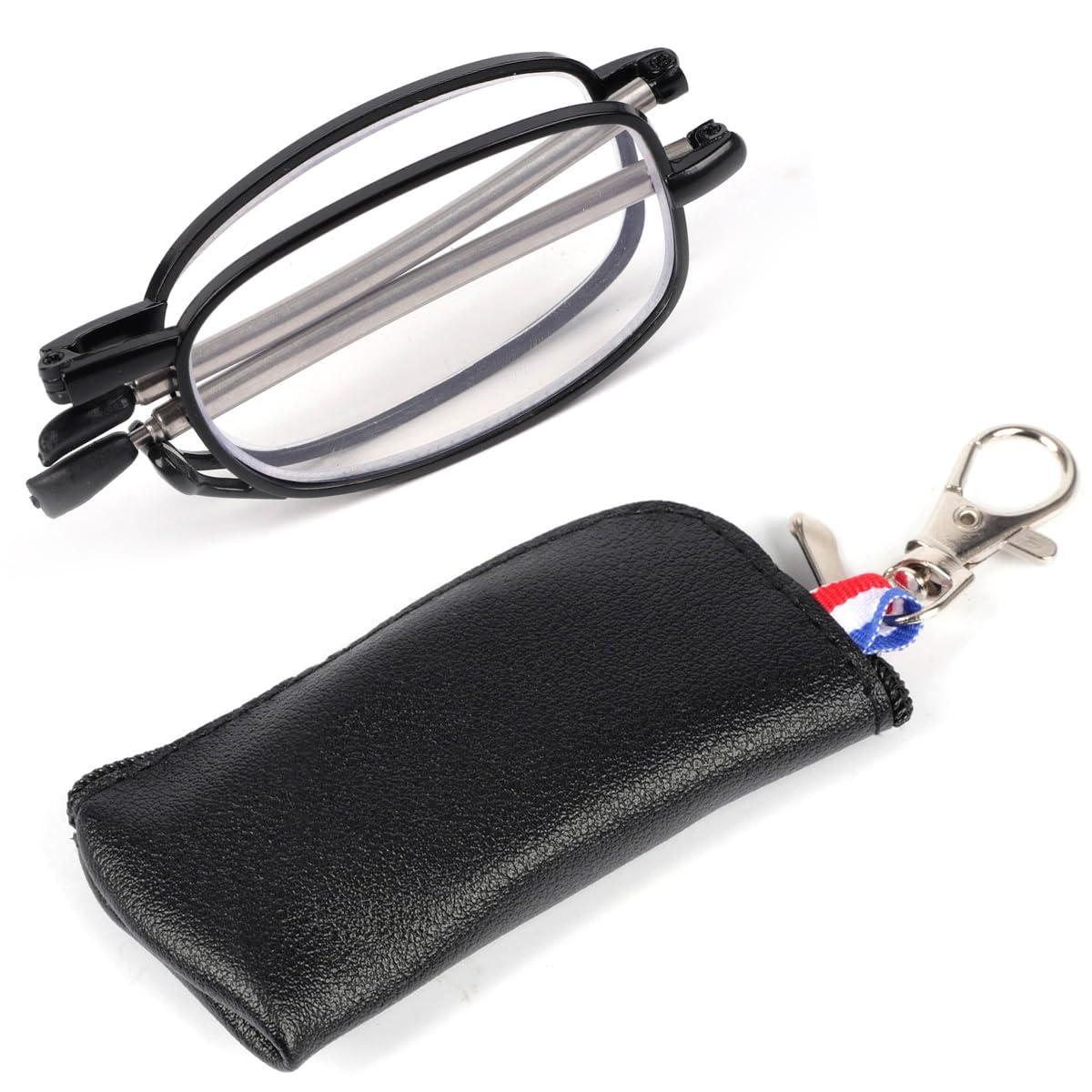 VANANA VANANA Foldable Blue Light Blocking Reading Glasses, Telescopic Glasses Legs Reader with Portable Zipper Bag Keychain (Black (2 Pairs), 2.5, multiplier_x)