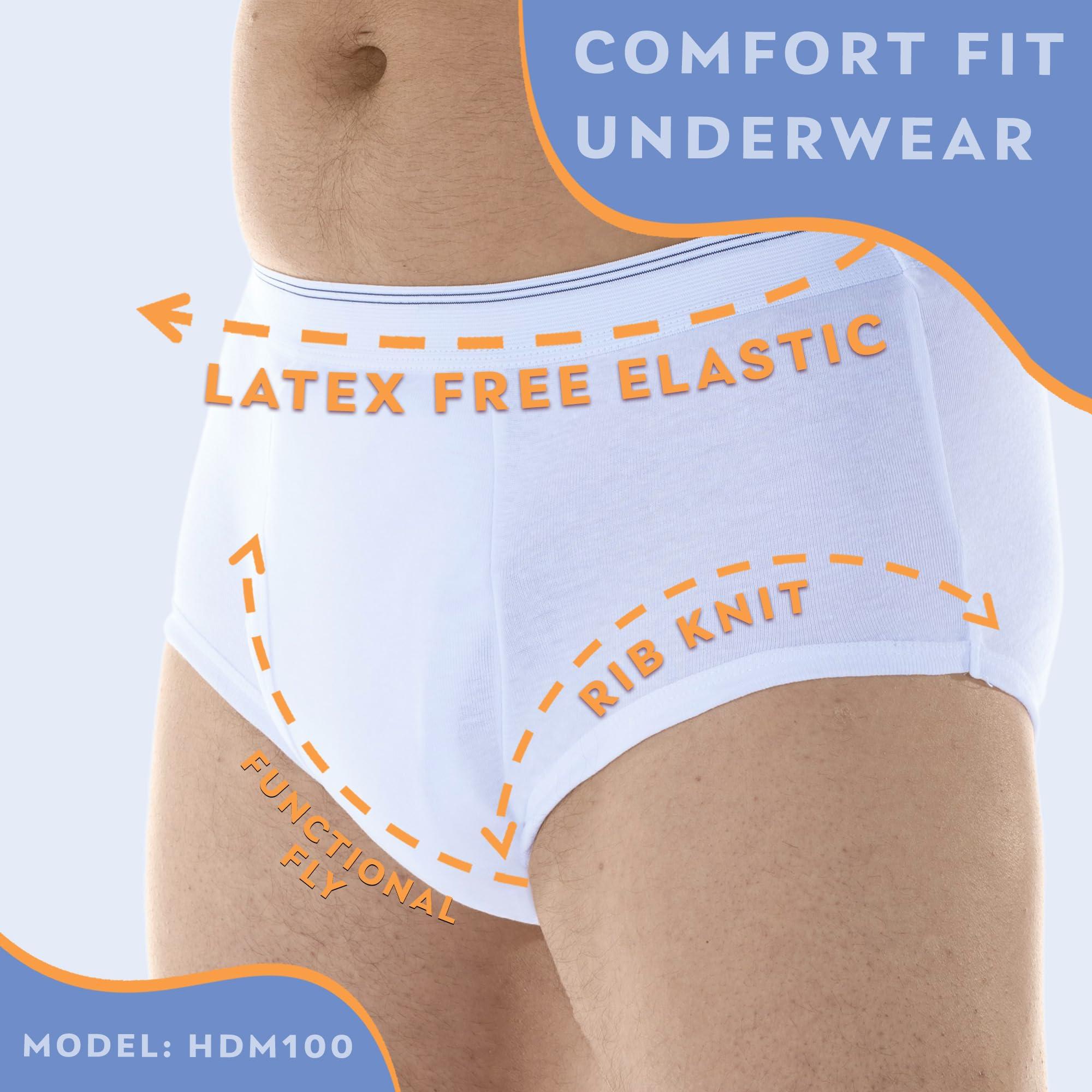 Wearever Wearever Mens Incontinence Briefs for Bladder Control with Super Absorbency - Reusable & Washable Leak Proof Underwear for Men (Pack of 3) (White) (M) (Waist 34-36)