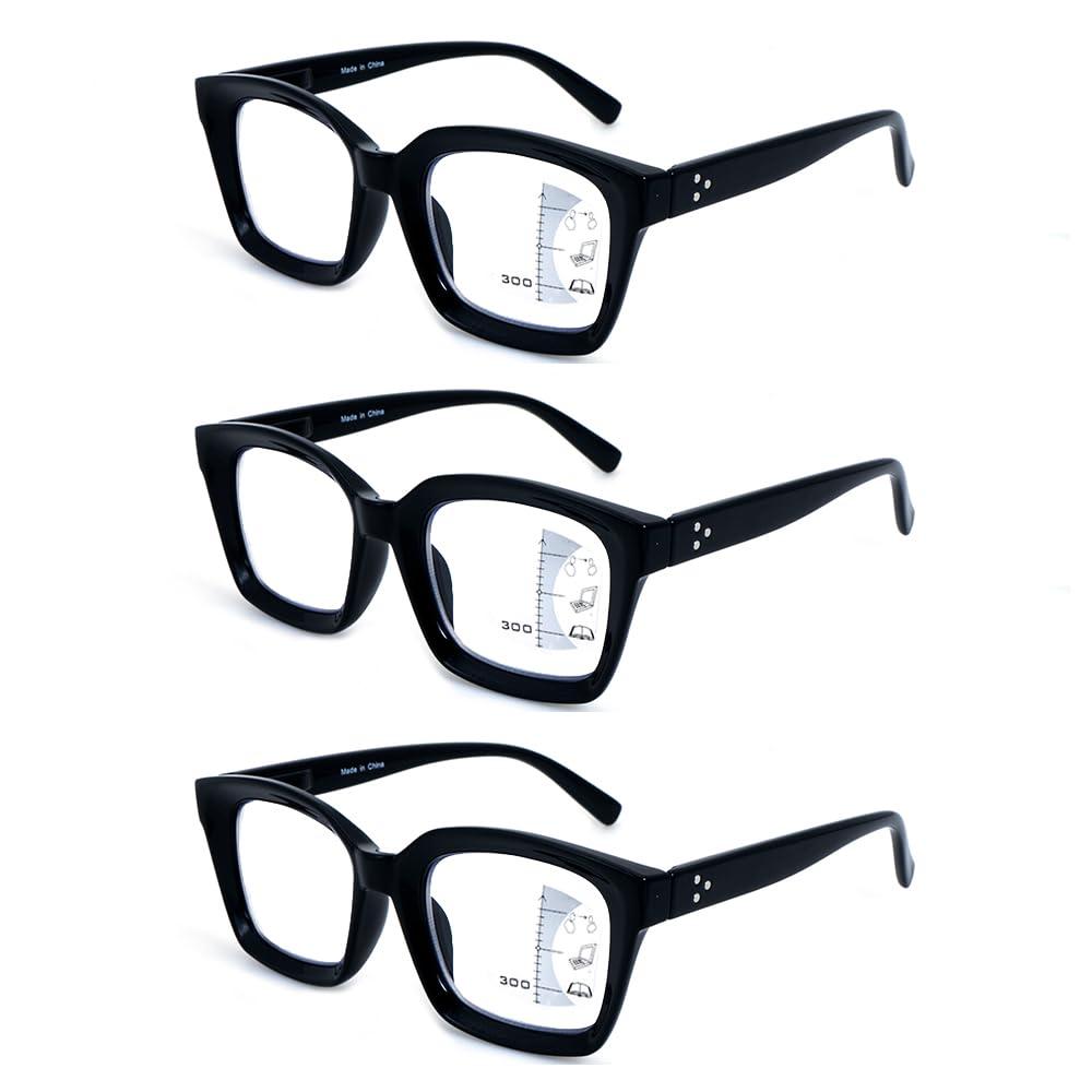 HIYANJN HIYANJN 3 Pack Progressive Multifocal Reading Glasses for Women Men Oprah style Blue Light Blocking Spring Hinger Readers