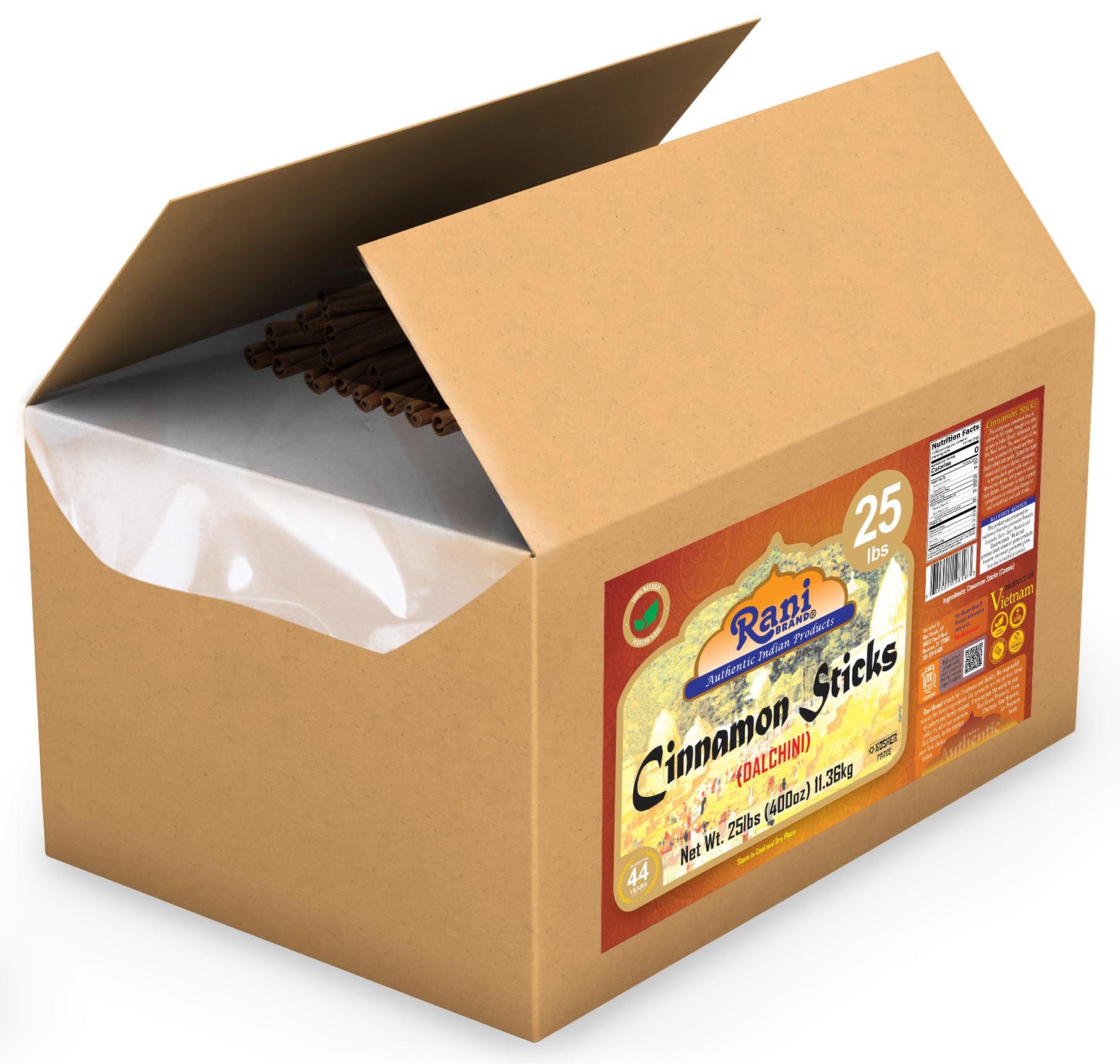 Rani Brand Authentic Indian Products Rani Cinnamon Sticks 400oz (25lbs) 11.63kg Bulk Box - 2300-2500 Sticks - Strong Aroma, Perfect for Baking, Cooking & Beverages | 3+ Inches Length - Cassia Saigon Cinnamon from Vietnam | Kosher