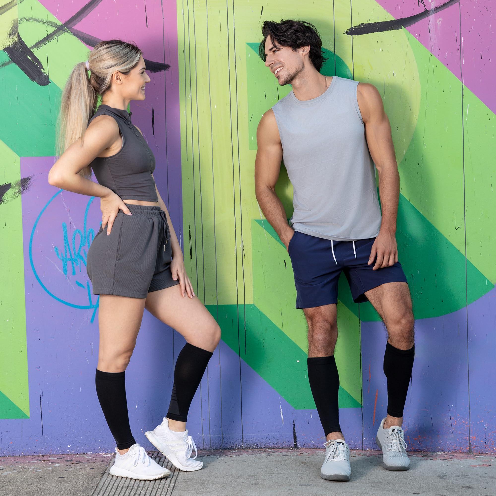 PhysFlex Calf Compression Sleeves for Men and Women - (1 Pair) Footless Compression Socks Support for Varicose Vein, Nursing, Pregnancy, Running - PhysFlex Leg Sleeve Brace for Shin Splints, Pain Relief and