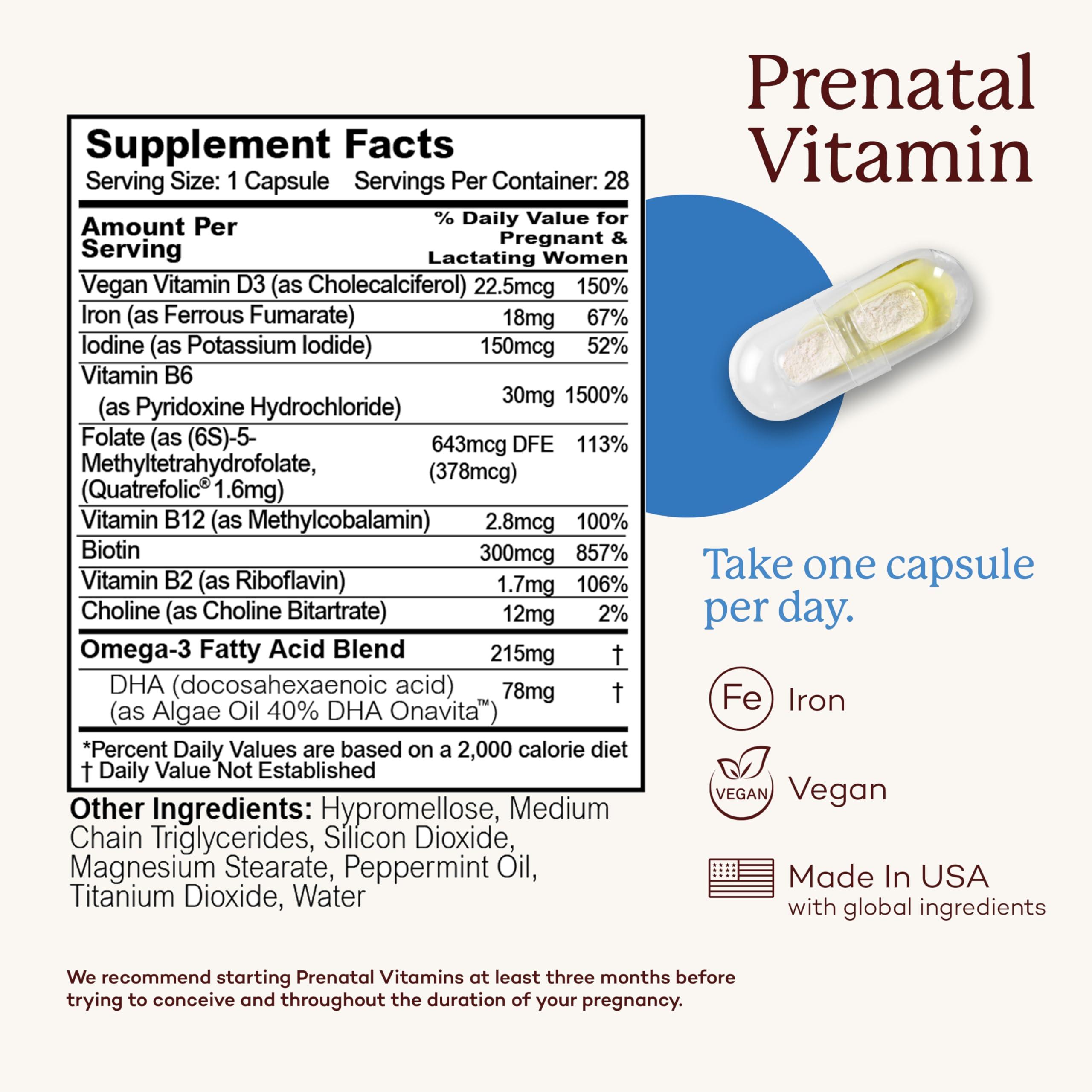 Premama Premama Prenatal Vitamins for Women, Once-Daily Multivitamin Supplement, Includes Folate and DHA, Allergen-Free, 28 Vegan Capsules