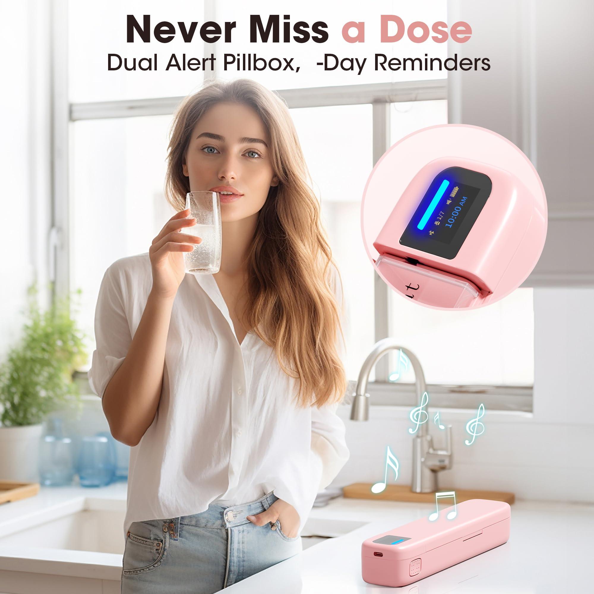 Daviky Daviky Automatic Pill Dispenser, Smart Pill Organizer with Alarm, Pill Box 7 Day with APP, Weekly Travel Pill Case, Portable Pill Reminder for Medicines, Supplements and Vitamins (Pink)