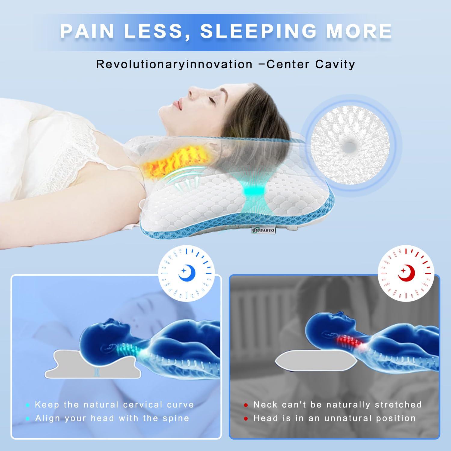 QIUBABYO Pain Relief Cervical Pillow for Neck Support,Adjustable Ergonomic Pillow Cozy Sleeping,Odorless Orthopedic Memory Foam Pillows,Contour Bed Pillow for Side Back Stomach Sleeper